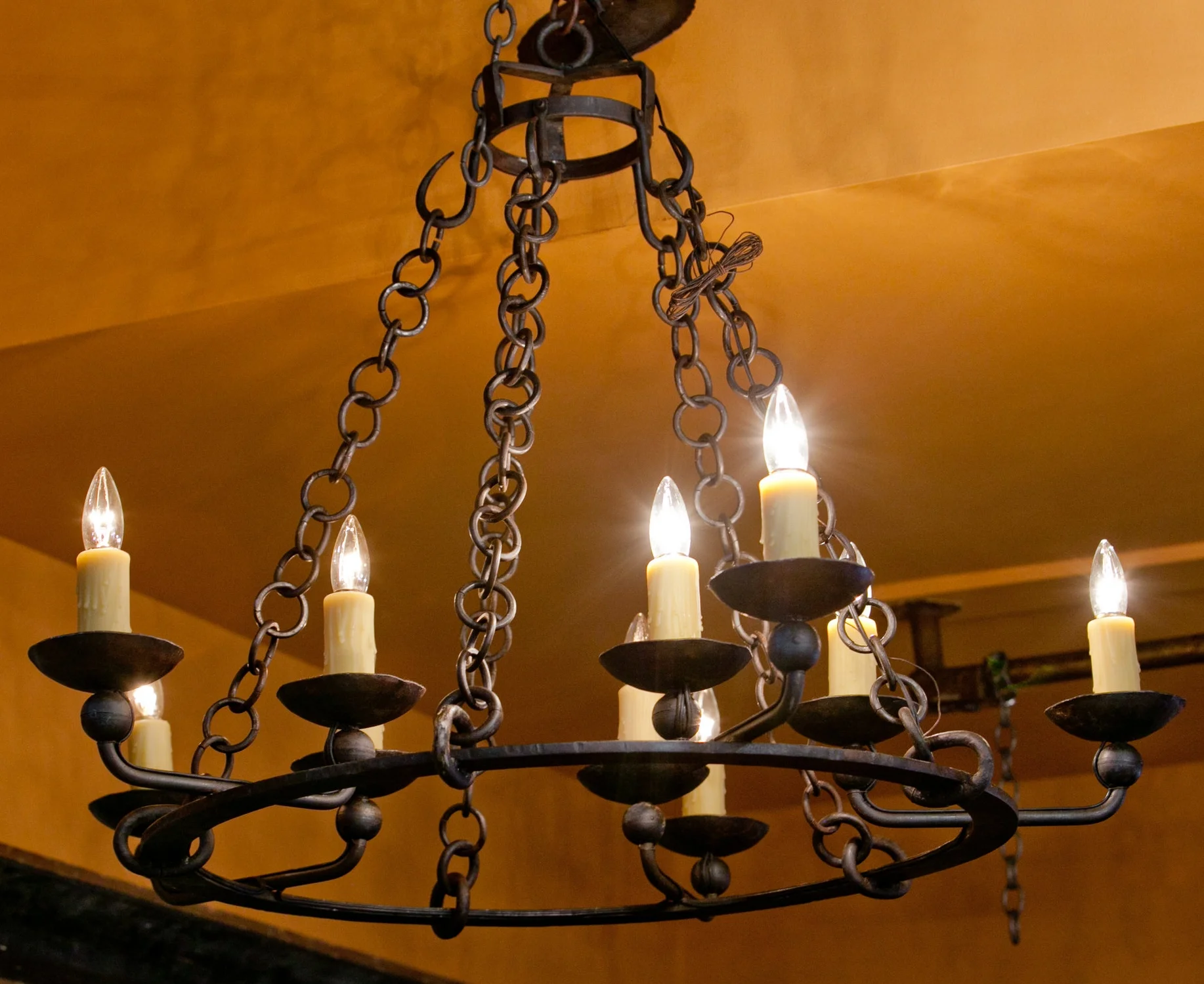 Hand-Forged Cutom Iron "Darke" Chandelier with Ten Lights