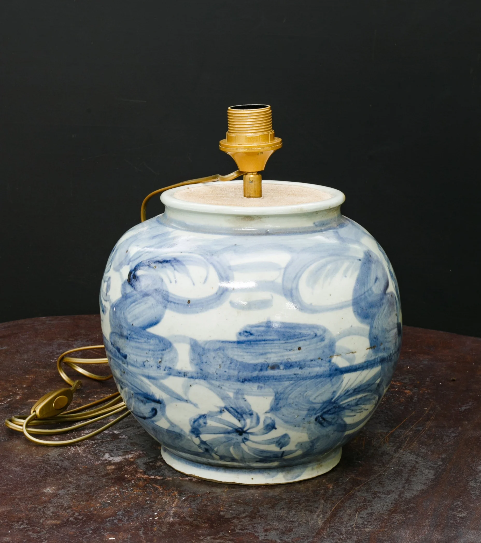 Small Blue and White Glazed Stoneware Table Lamp