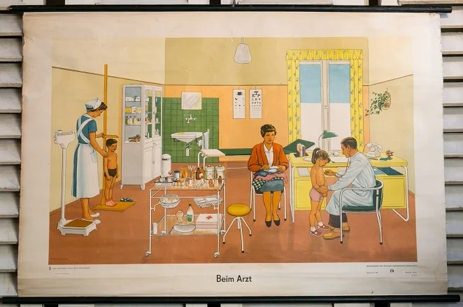 Vintage German Chart of Children Visiting the Doctor