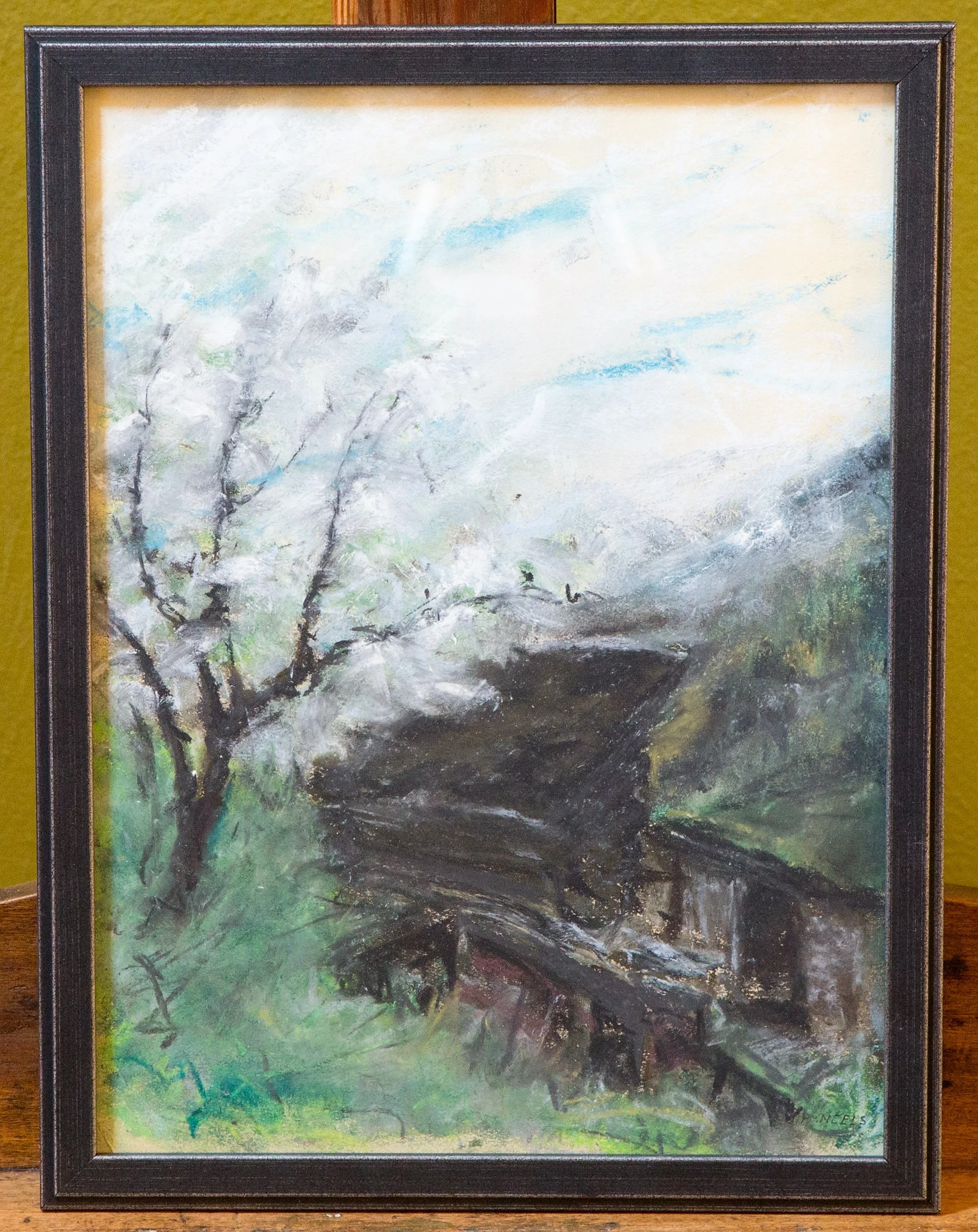 Vertical Landscape, Framed Pastel Drawing