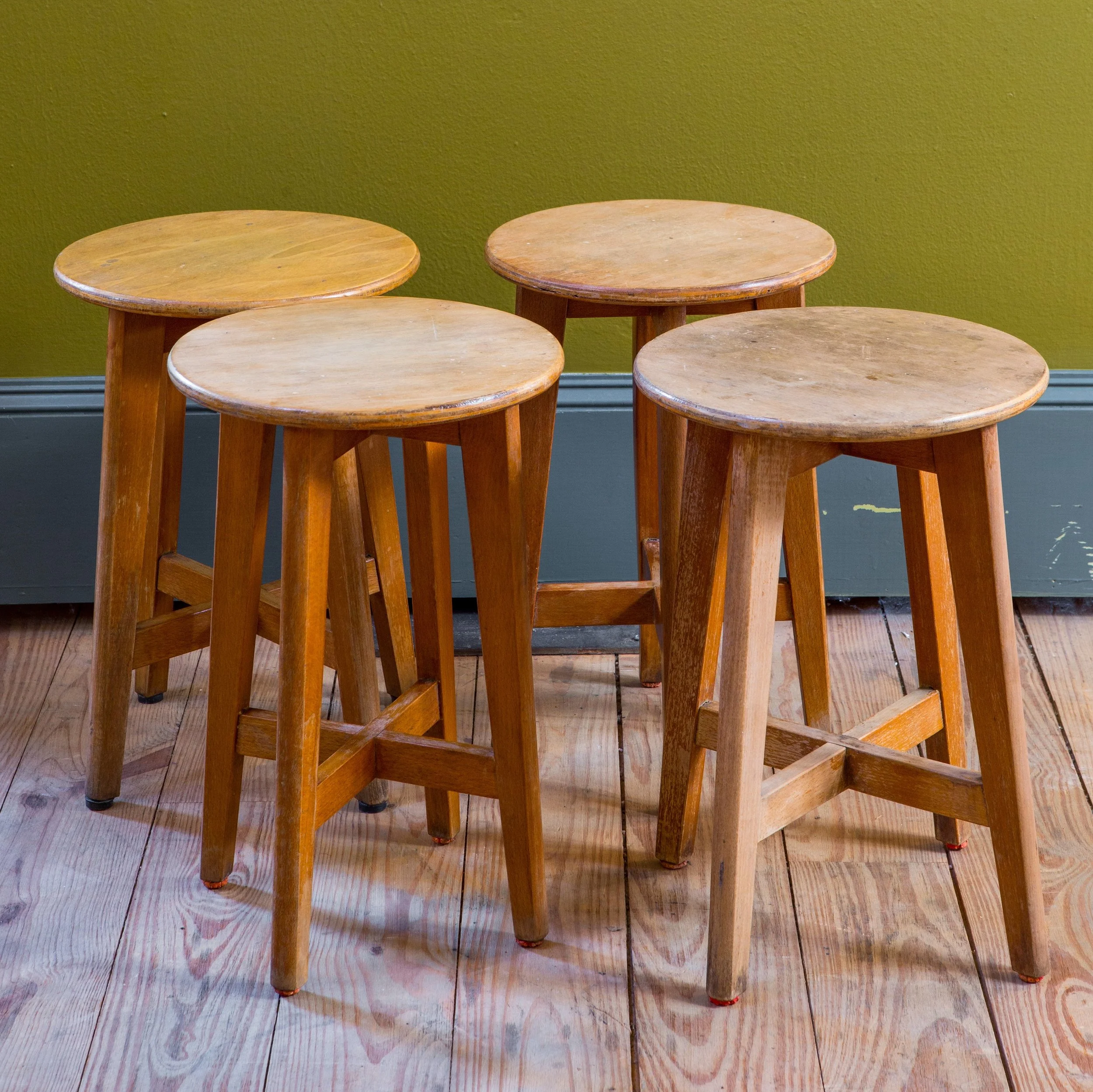 Set of Four, Mid-Century Modern Low Stools