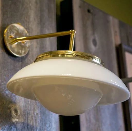 Mid-century Vintage Milk Glass on Brass Sconces