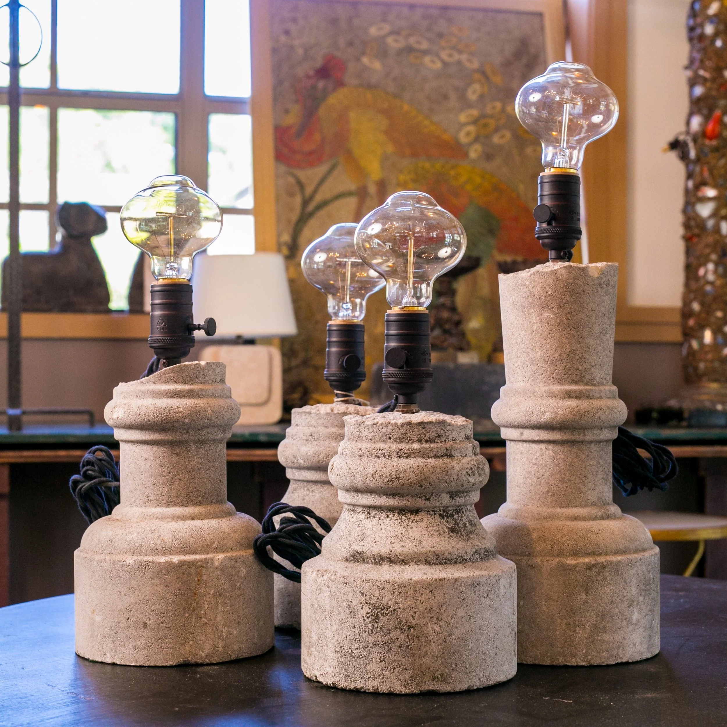 Carved Stone Primitive Table Lamps