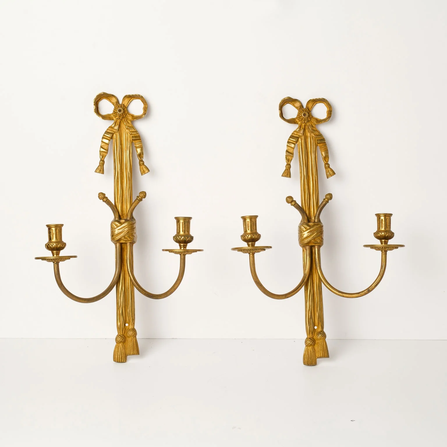 Pair of Gilt Bronze Rope Sconces