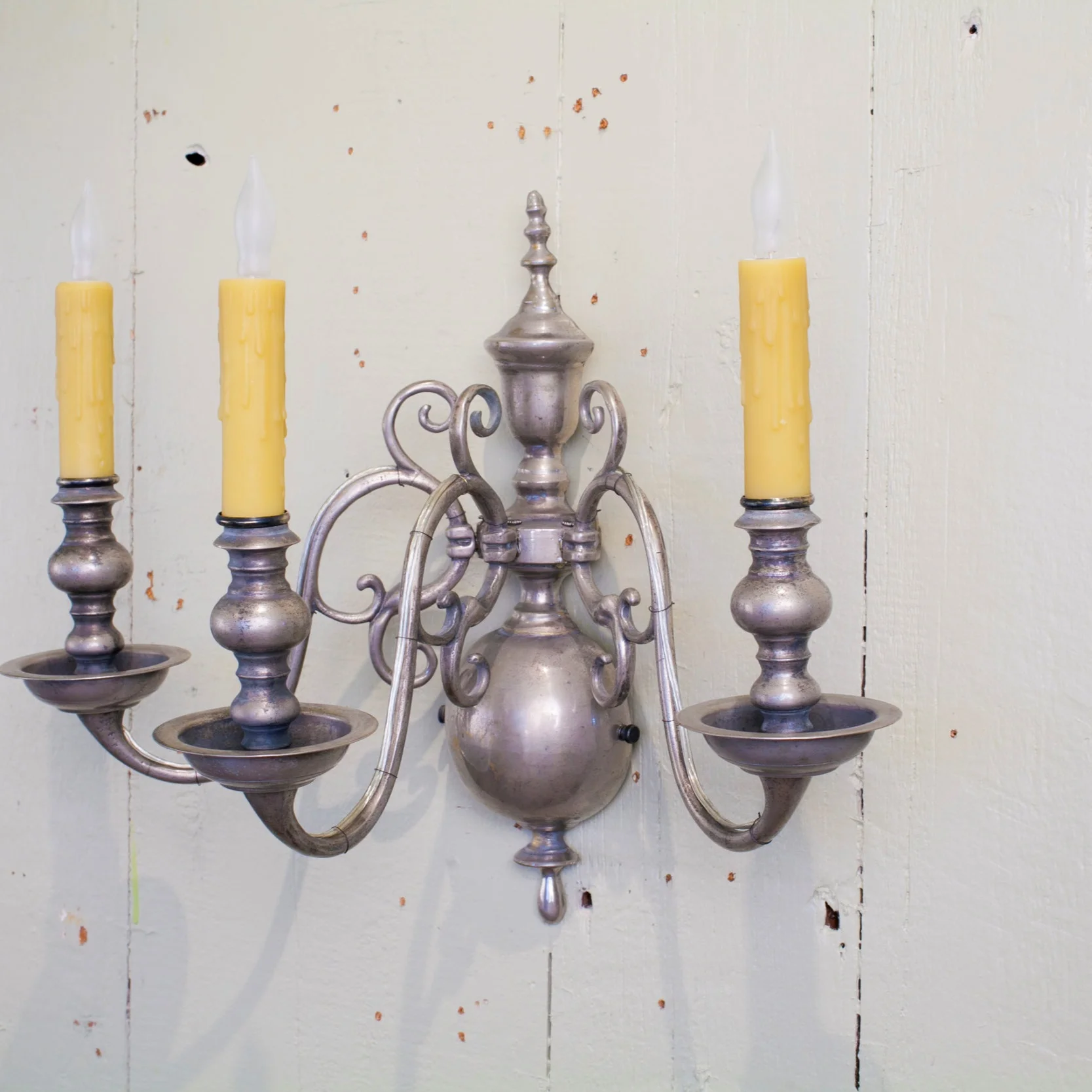 Vintage Silver Colored Three Arm Flemish Sconce