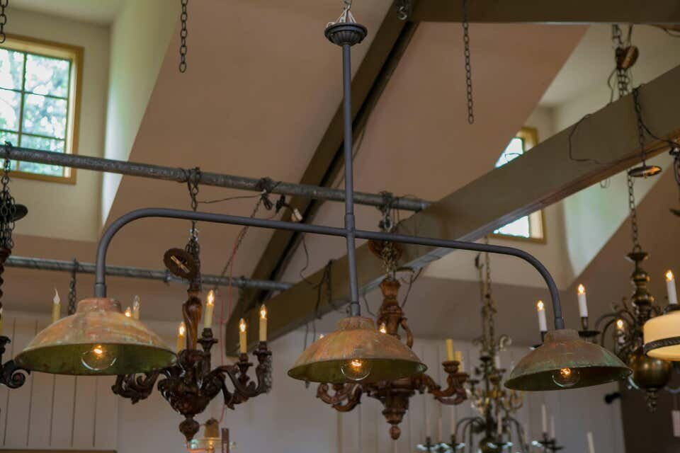 Iron and Vintage Belgian Copper Shaded Light