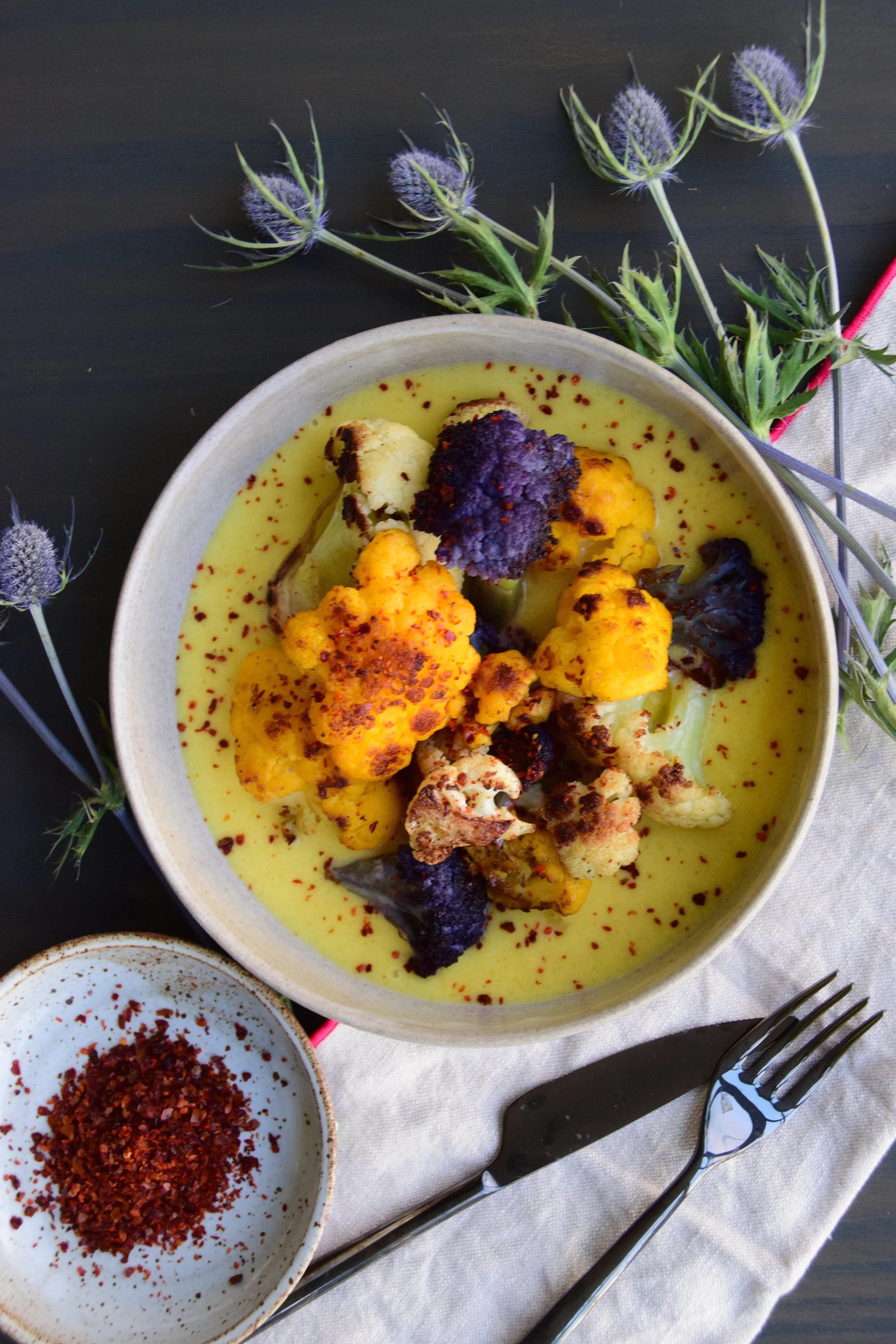 cauliflower in vibrant ginger sauce.