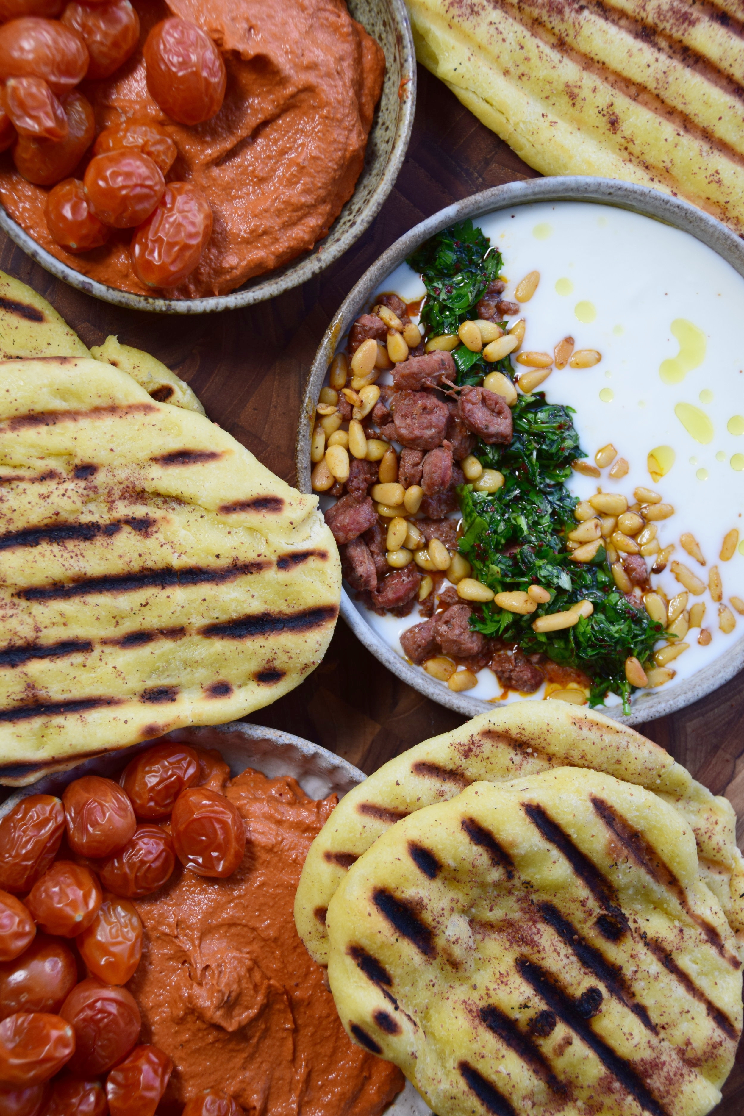 lamb merguez, yogurt, pinenut dip. 