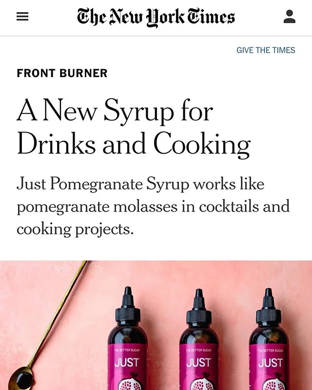 Entrepreneurship has the highest highs...this feels insane. @nytimes this week- couldn&rsquo;t be more psyched to announce the launch of Just Pomegranate Syrup this way. 😭😂😍🤪