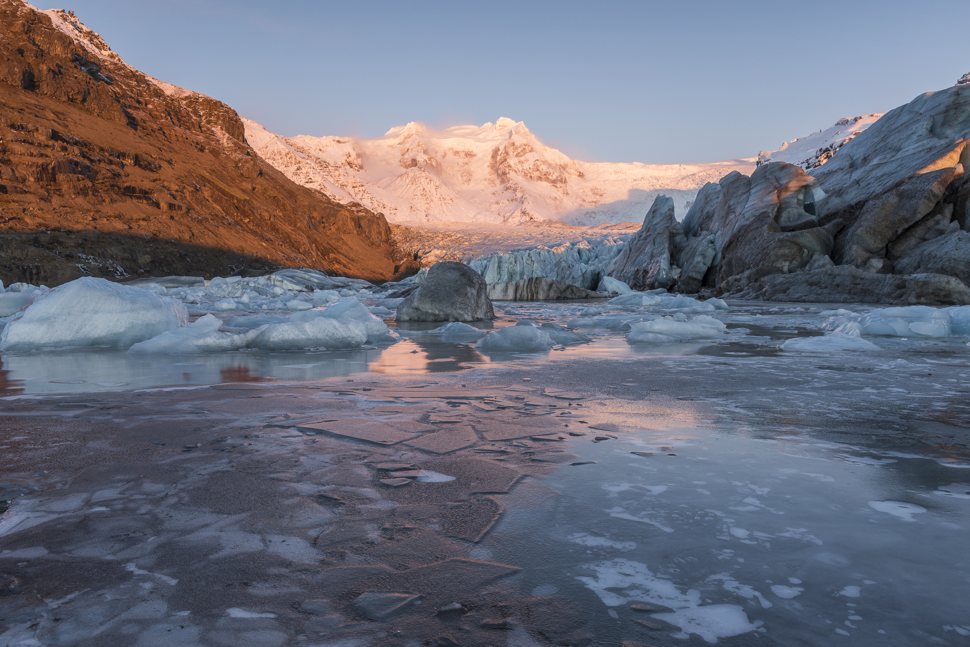 Glacier at sunset. Skaftafell National Park.