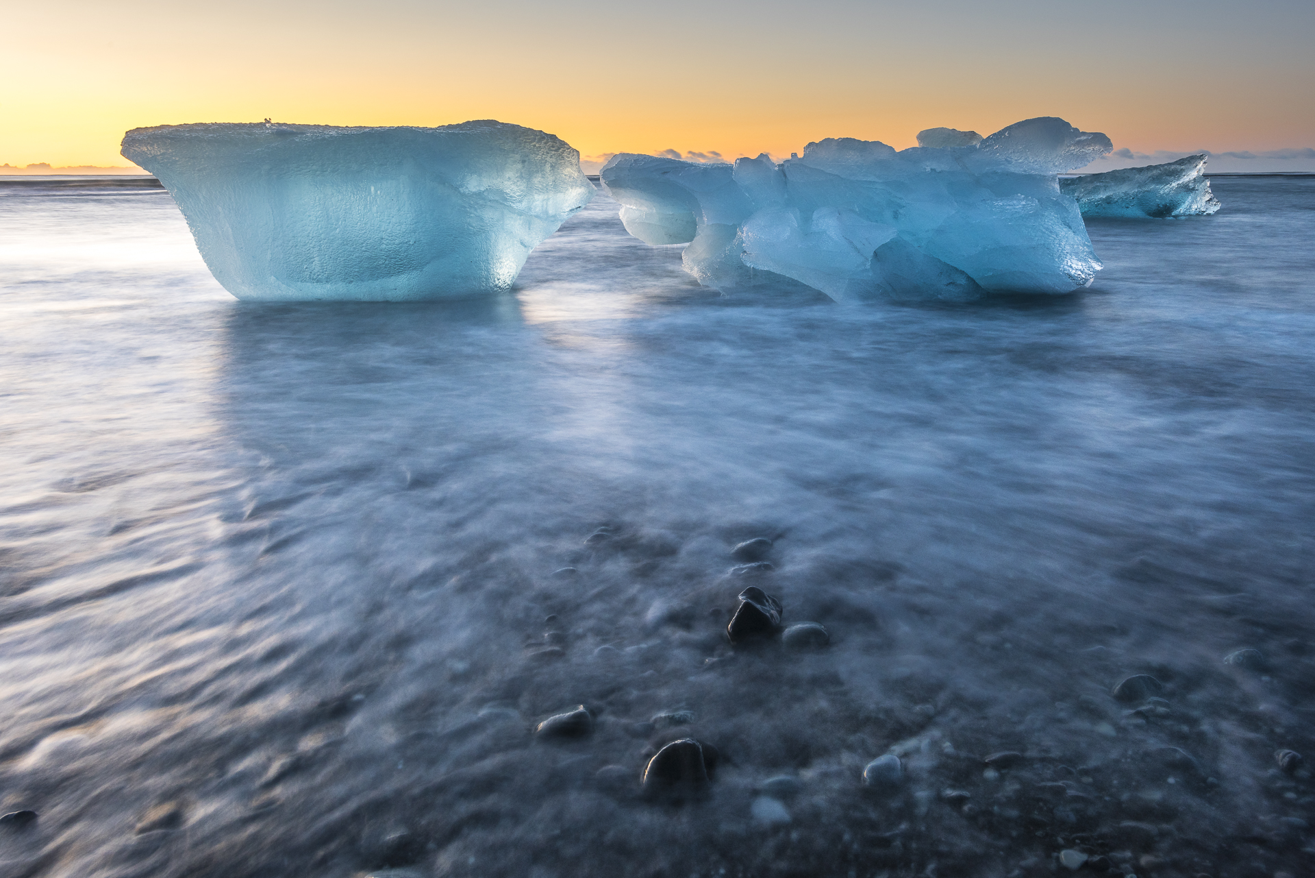 Icebergs at sunrise. 