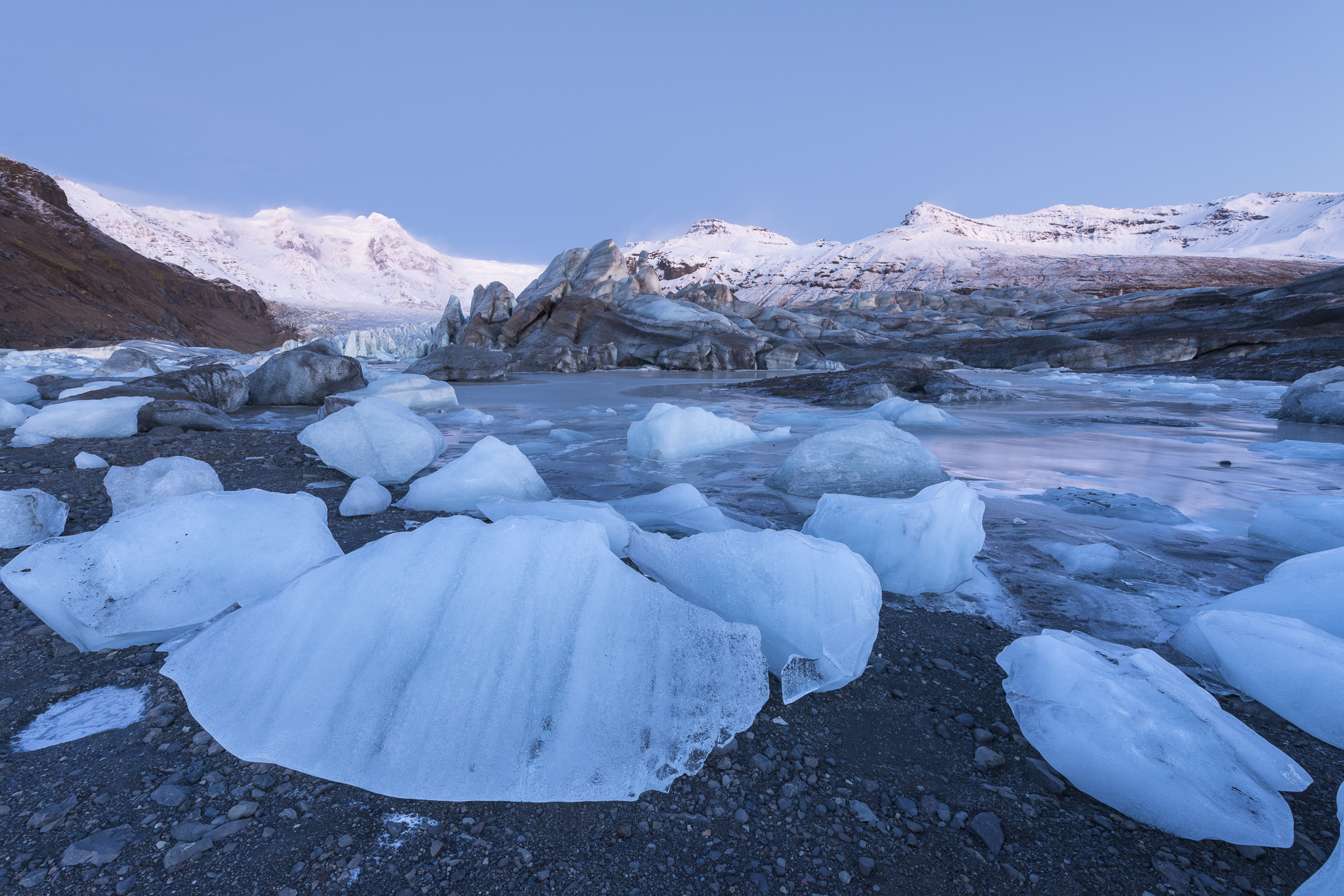 Glacier at sunset. Skaftafell National Park.