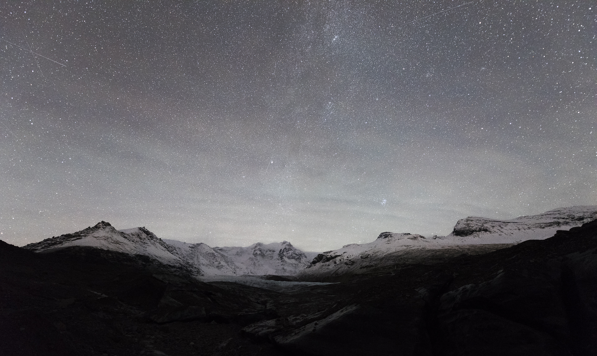 Meteors and Milky Way. Skaftafell National Park.