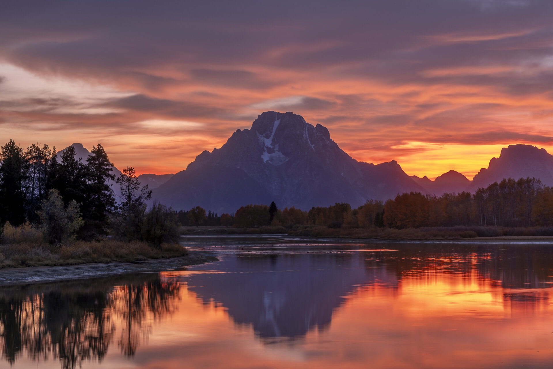Mt. Moran from Oxbow Bend at sunset