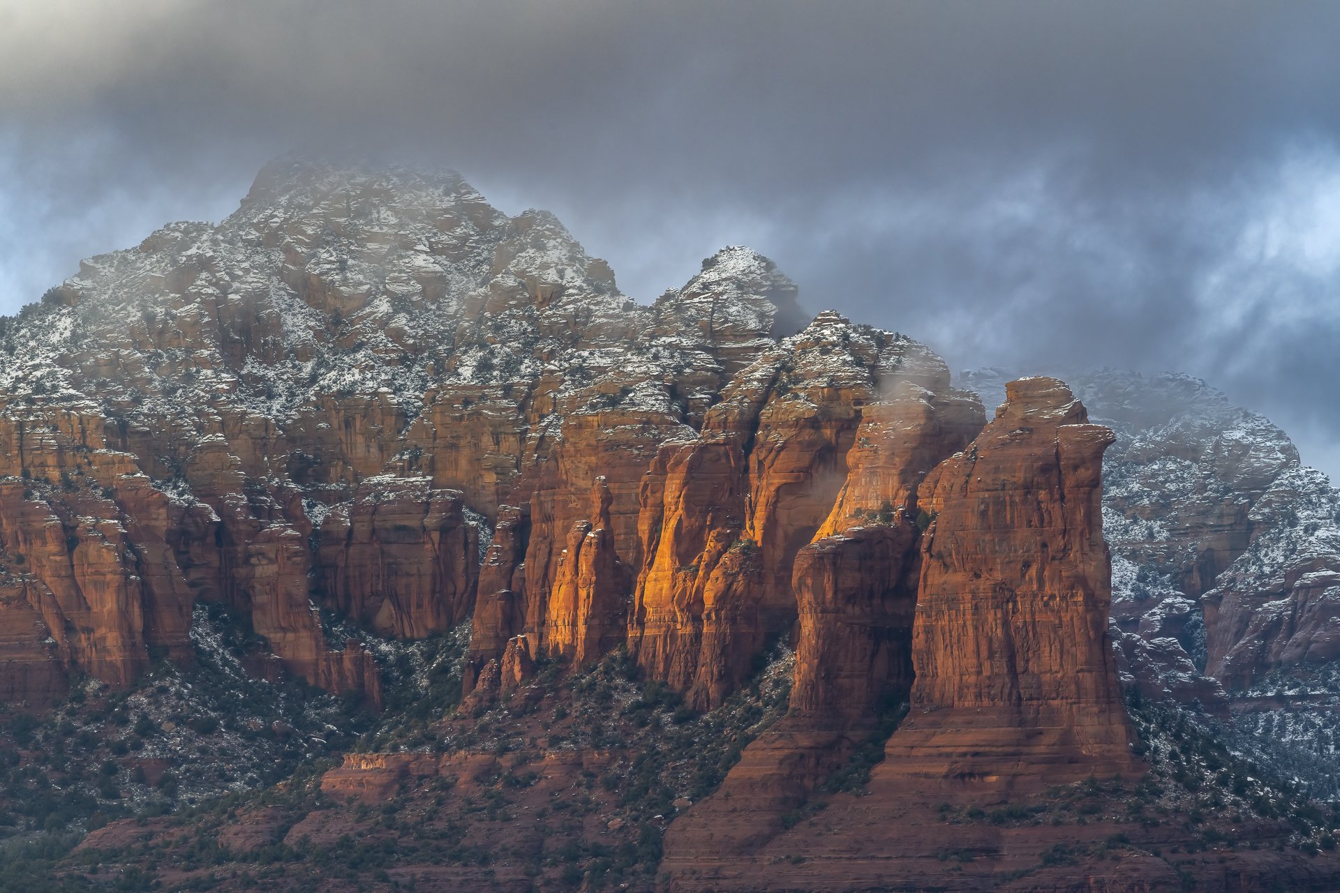 Coffee Pot Rock with a thin blanket of snow