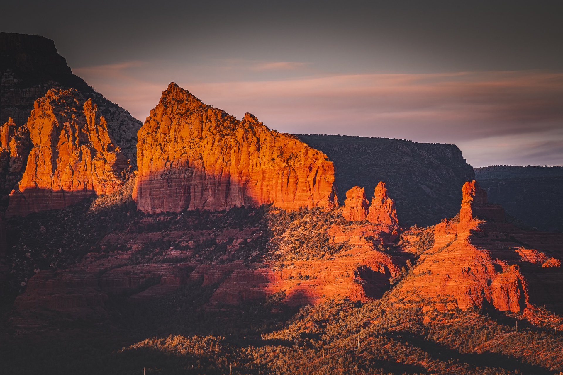 Sunset light over Sedona's Red Rocks