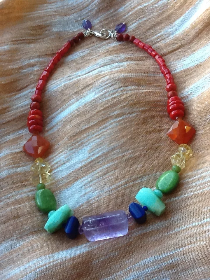 CoralCarnelianCitrineJadeChrysopraseLapisAmethyst Necklace.JPG