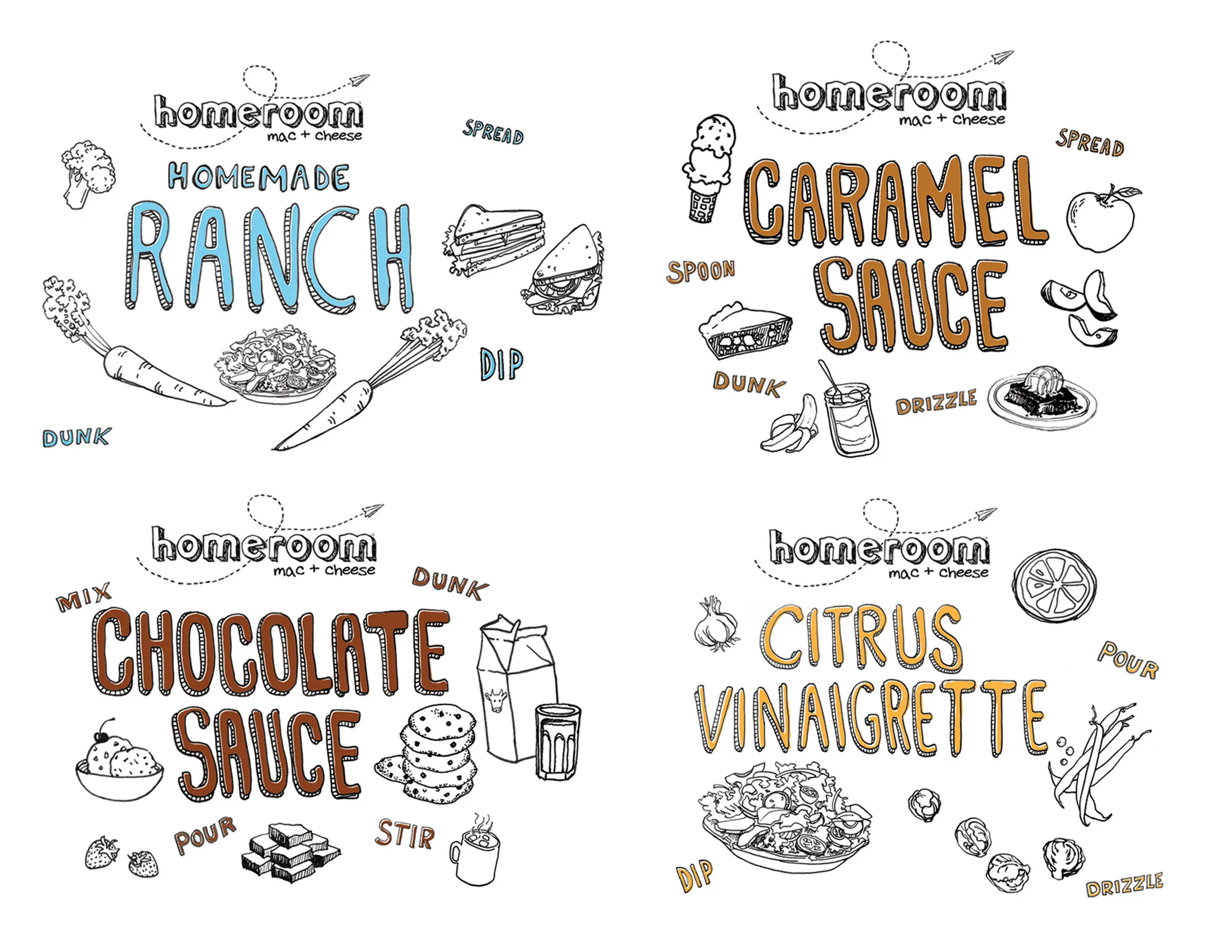 Homeroom Restaurant | Sauce & Dressing Illustrated Labels