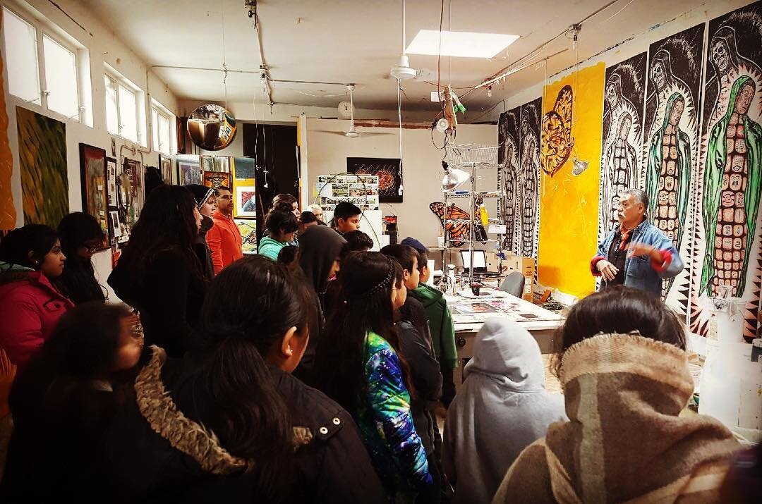 We're truly grateful to have the support of our local art community. El Maestro Duarte welcomes visitors into his studio throughout the year to get a closer look at his art process. #pilsenchicago #muralismo #hectorduarte