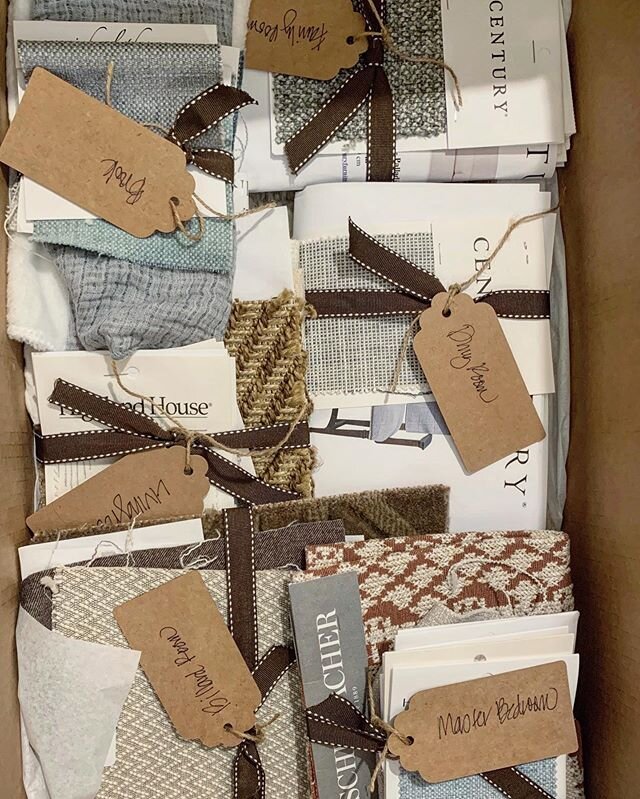 We&rsquo;re really missing in-person client meetings, but @juliebrowningbova2 is making our design packages extra cute these days! One lucky client is getting their samples sent out West, and the other is getting theirs hand-delivered to their mailbo