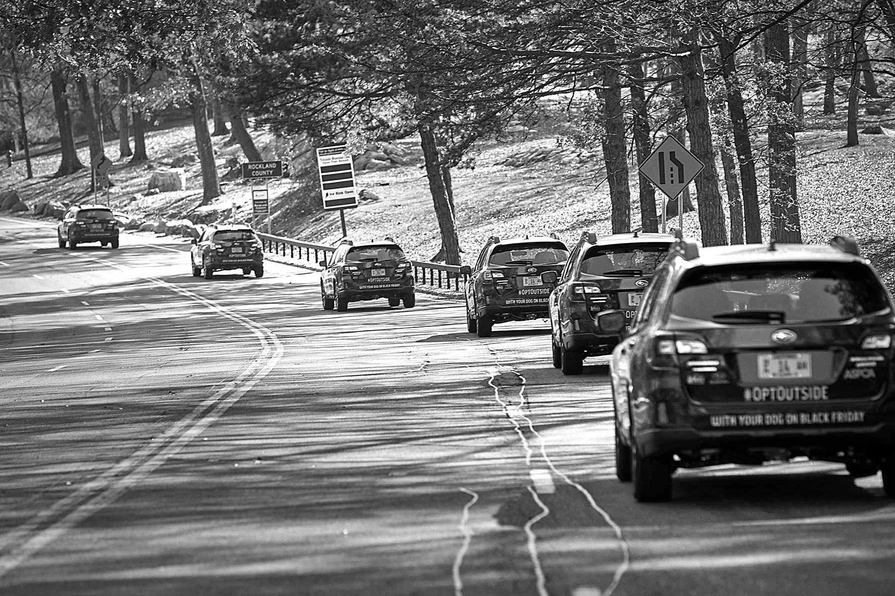 The fleet of Outbacks entering Bear Mountain State park in Upstate NY.