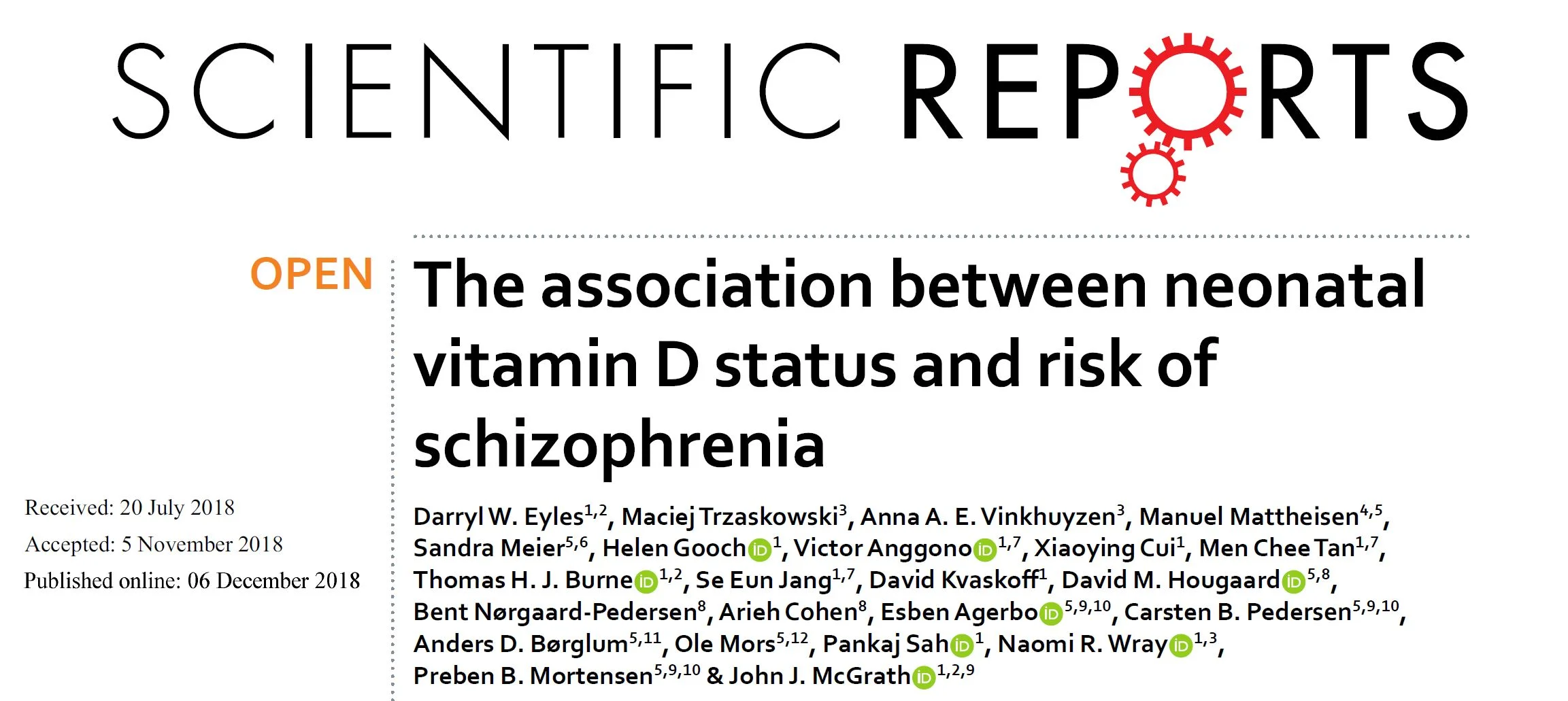 Low Vitamin D Levels At Birth Linked to Schizophrenia in Adulthood