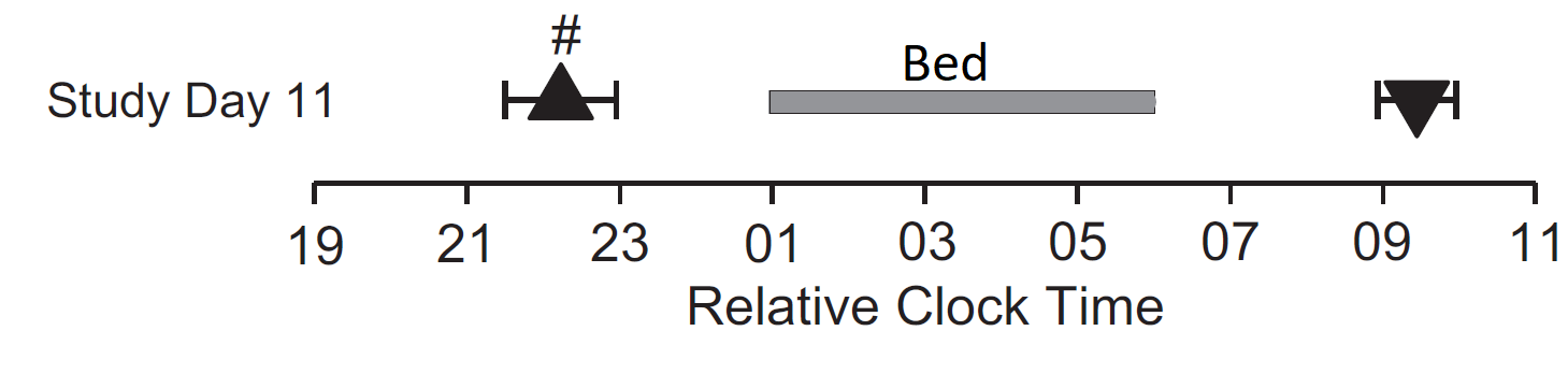 Melatonin onset (upward triangle) defines the start of biological night. Melatonin offset (downward triangle) defines the end of biological night. Because the (biological) night belongs to lovers. Because the (biological) night belongs to us.