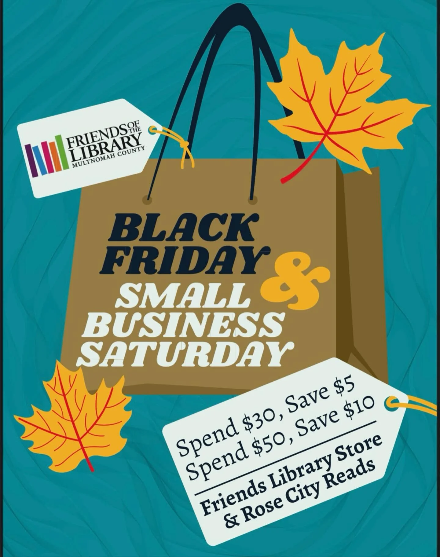 Shop Black Friday &amp; Small Business Saturday with @rosecityreadspdx and @friendsofthelibrarymultco. Find gifts and new reads for the bookish people in your life while supporting the local Library. 

#shopsmall #blackfriday #friendsofthelibrary #sm