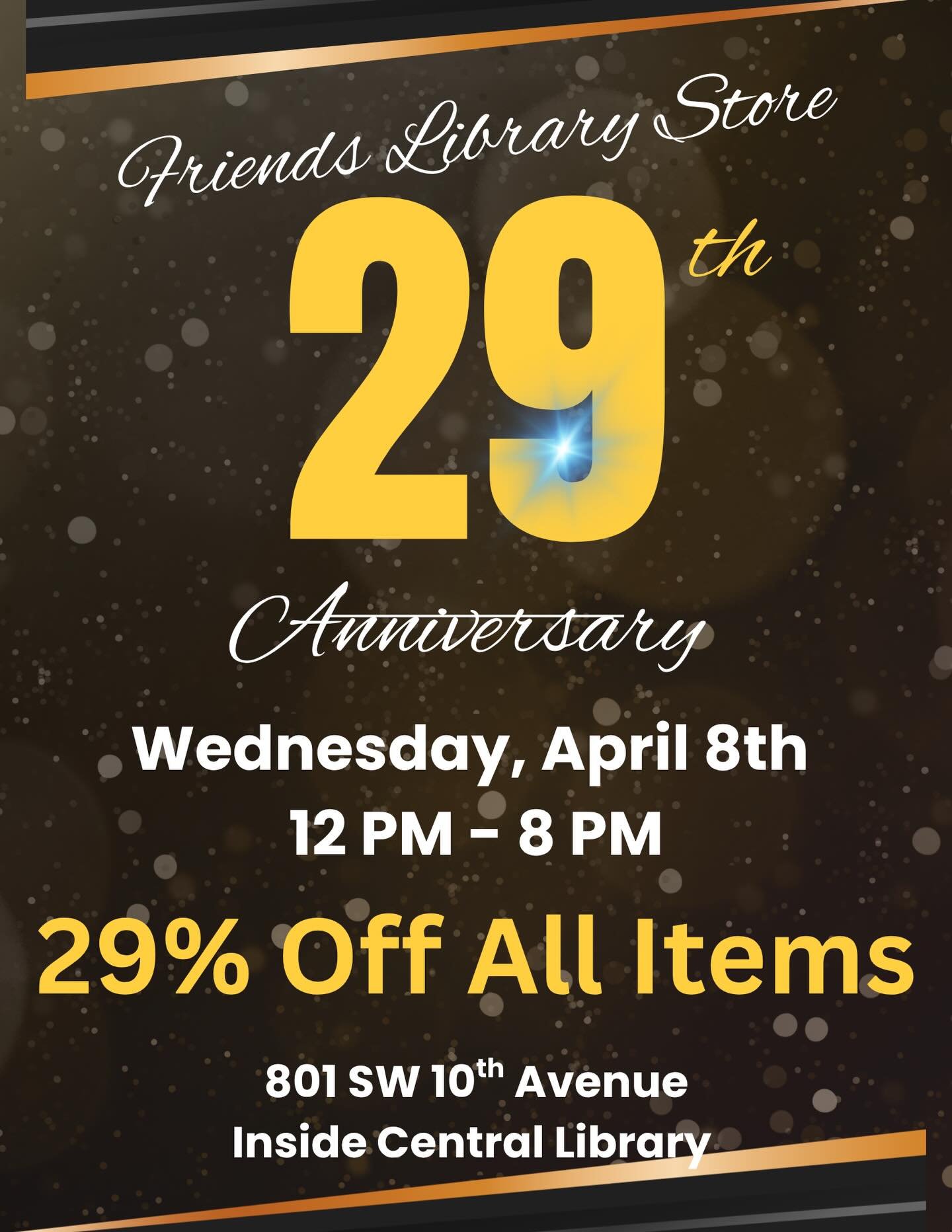 29 years of stories, community, and hidden gems 📚

The Friends Library Store at Central is celebrating its 29th anniversary next Wednesday, April 8th!

We&rsquo;re opening up on a Wednesday for this one 🎉 Noon to 8pm. Everything will be 29% off. Yo