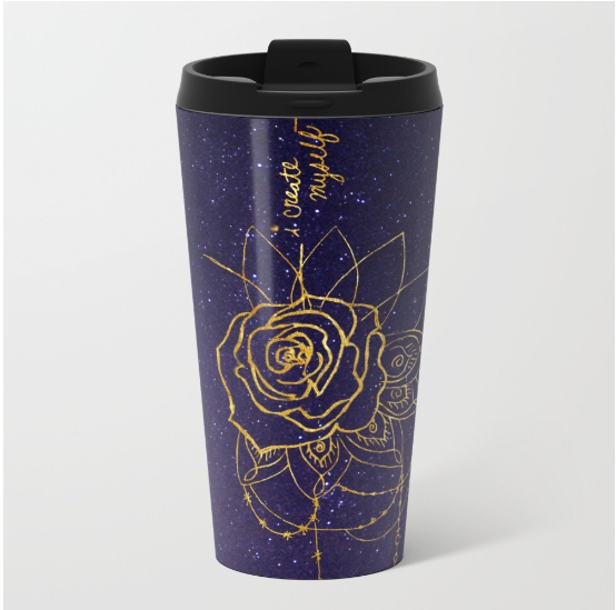 galaxy art gold foil travel mug