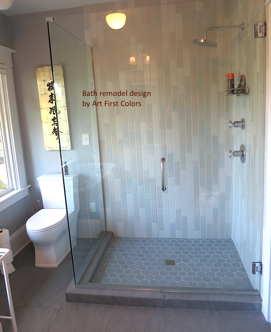 Contemporary Bath remodel featuring tile and color design by Art First Colors