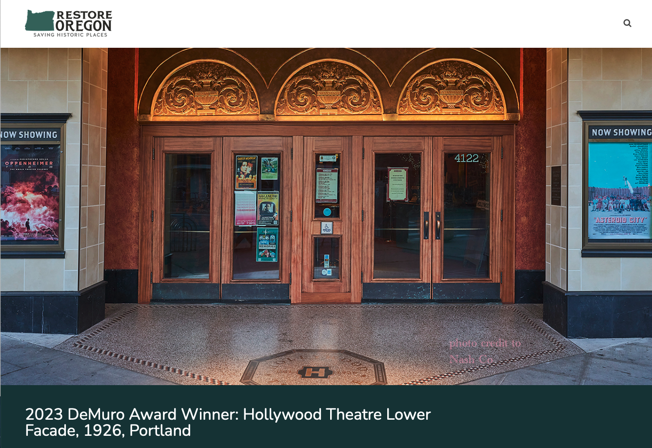 The Hollywood Theatre Lower Facade restoration wins prize from Restore Oregon