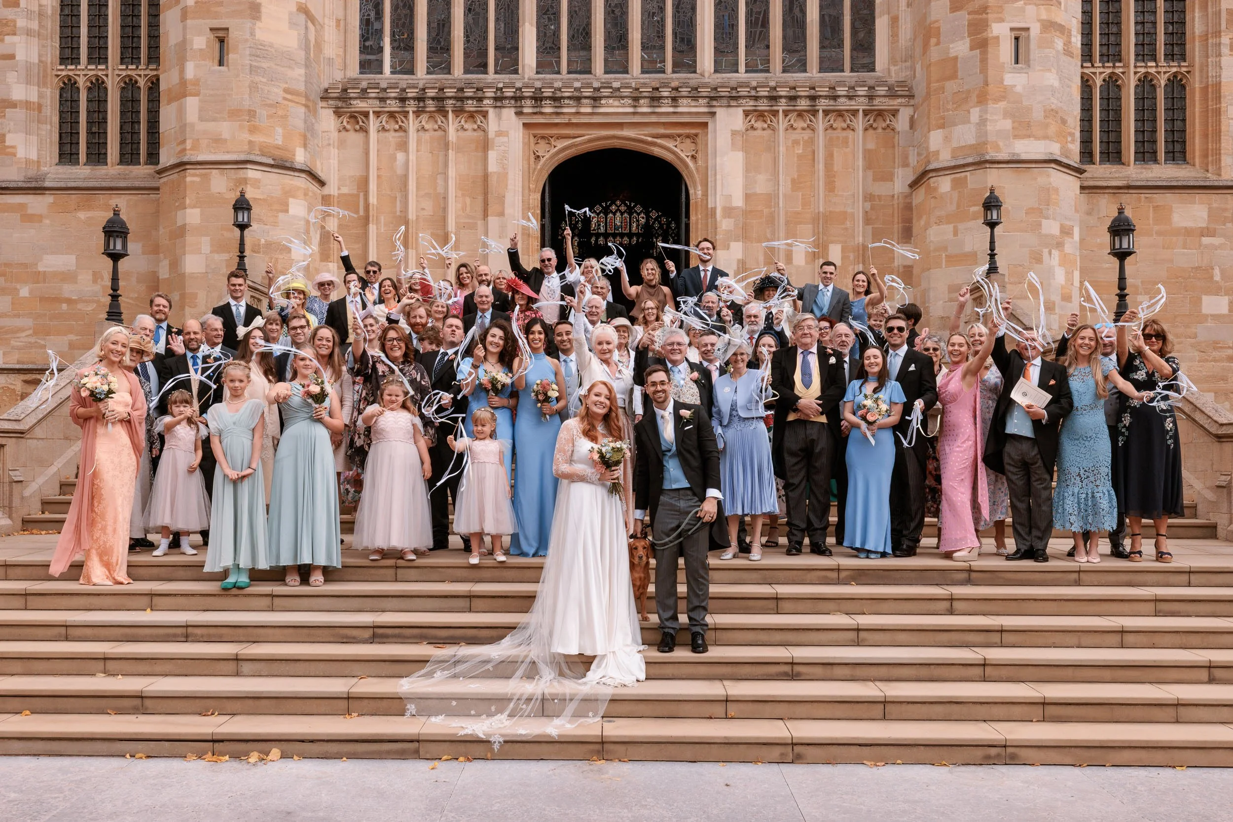 Wedding guests gathered outside St George’s Chapel at Windsor Castle