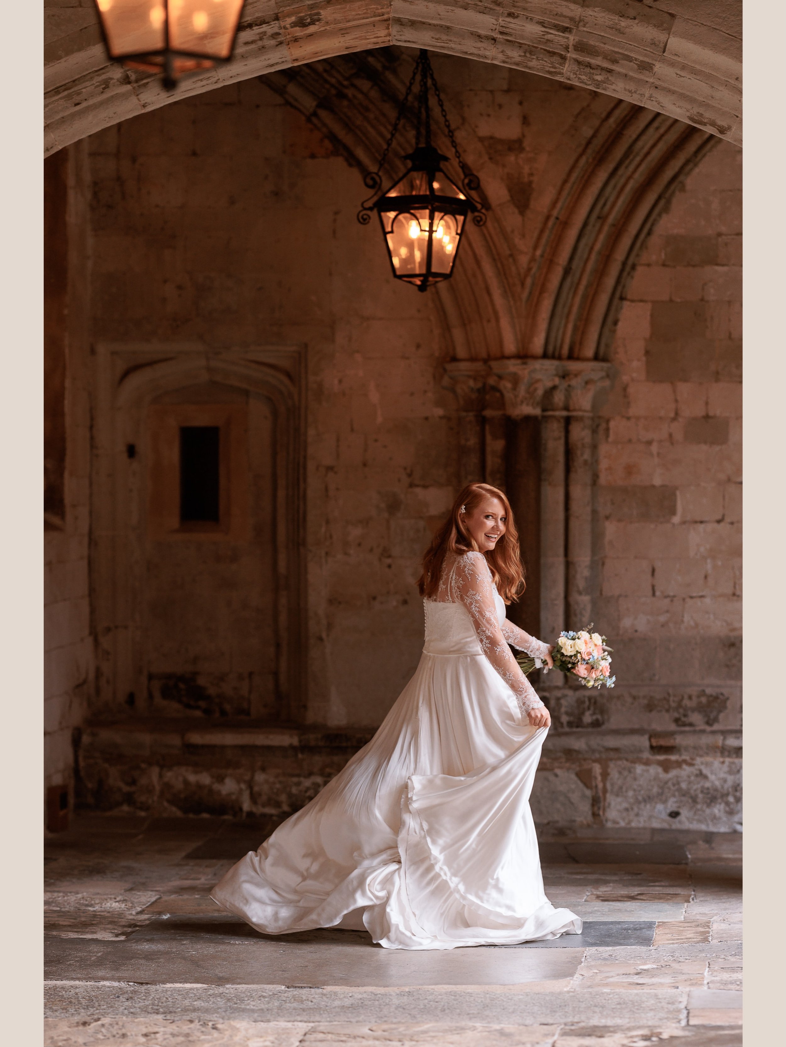 Clemmie in the Cloisters 🏰 

A quiet few minutes after the ceremony at St George&rsquo;s Chapel, Windsor Castle.

Beautiful light, extraordinary surroundings and one very happy bride.

Still not quite over this one.
