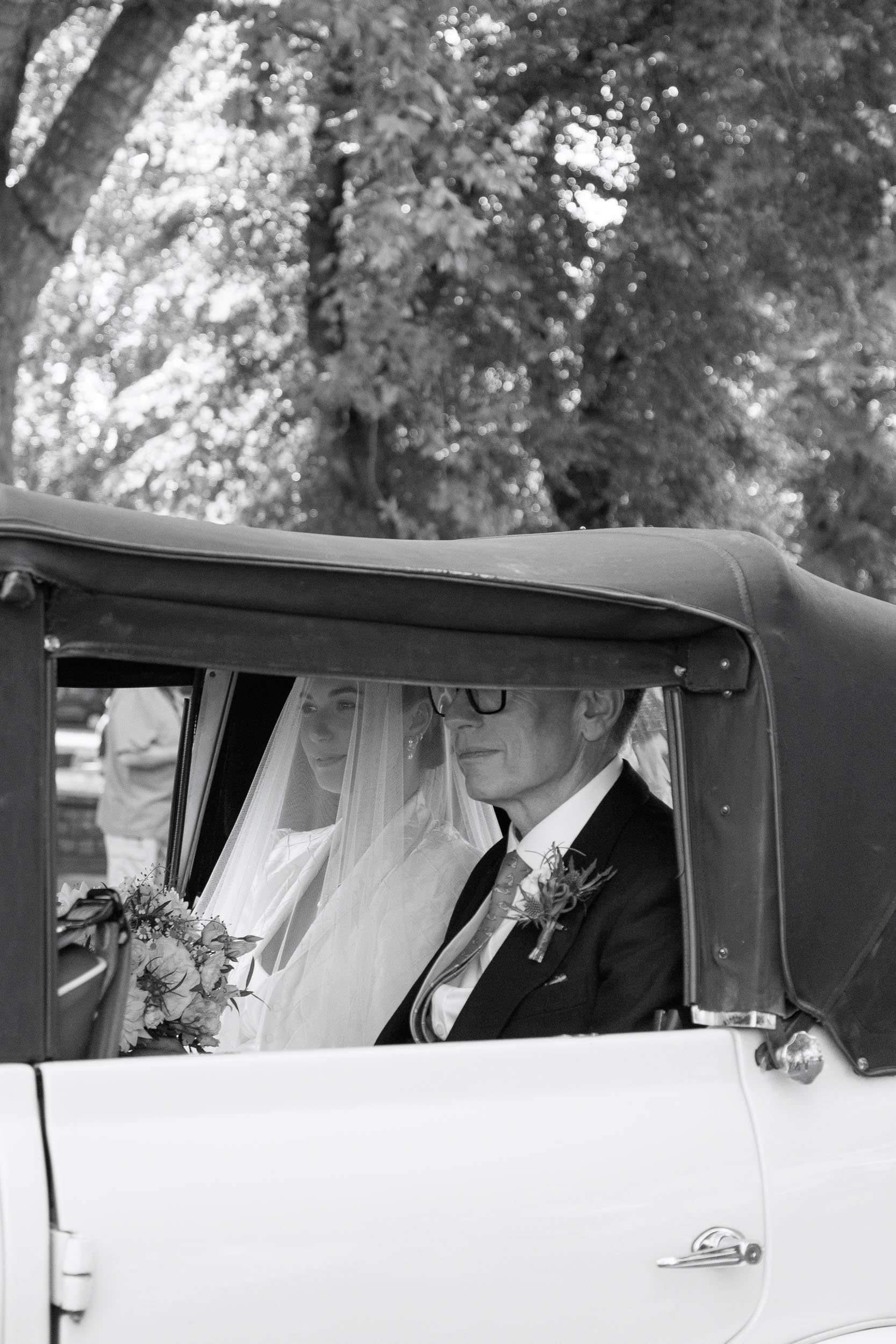 Alicia photographed inside the wedding car on her arrival in York.