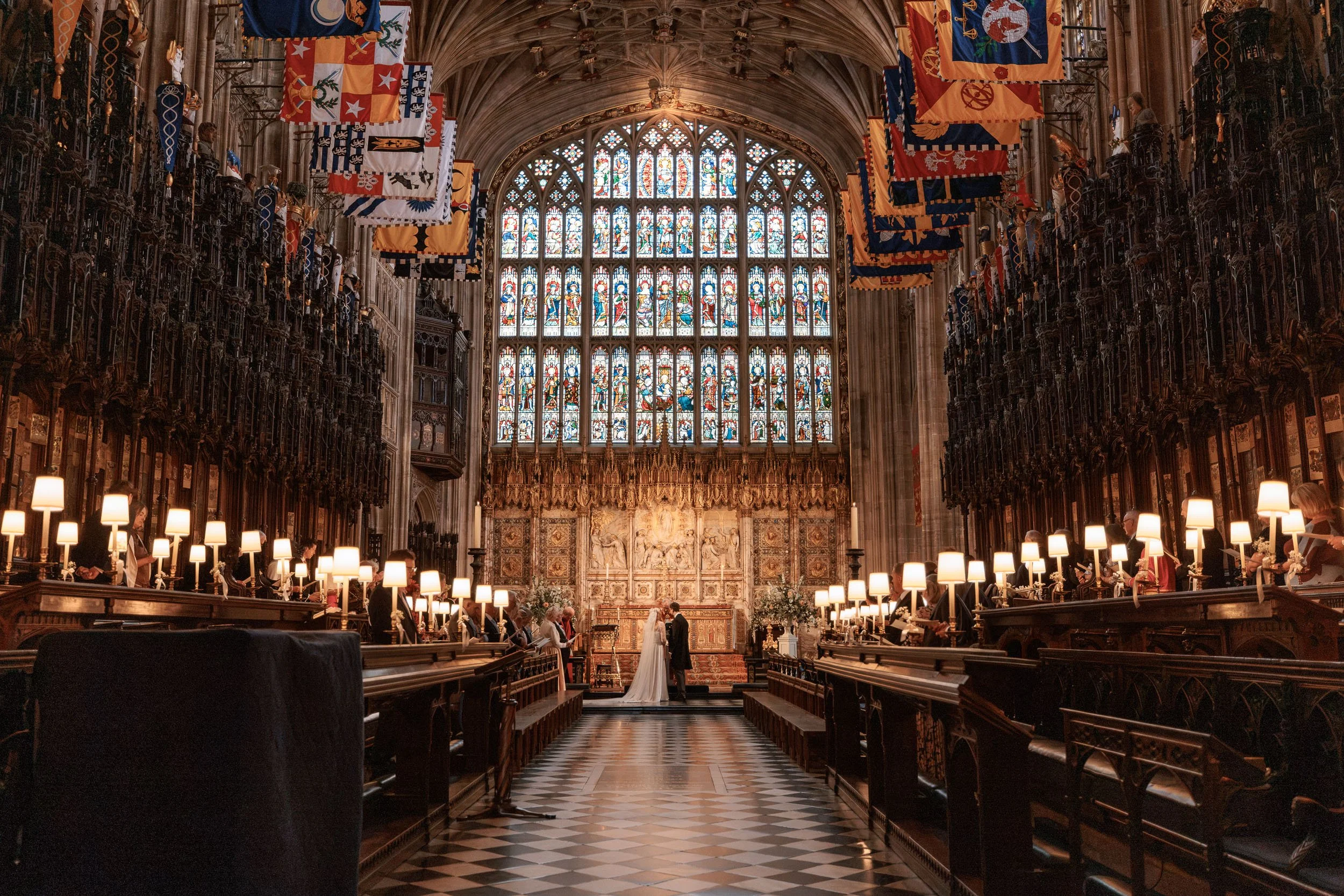 The candlelit Quire inside St George’s Chapel at Windsor Castle