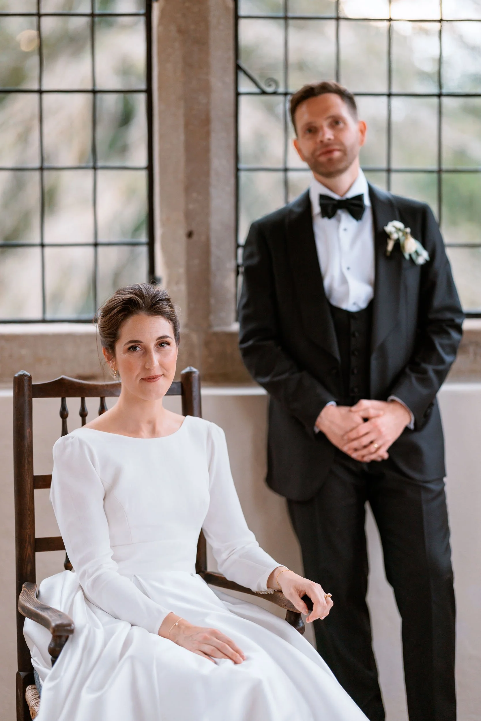 Editorial portrait of bride and groom at their luxury wedding at Homme House.