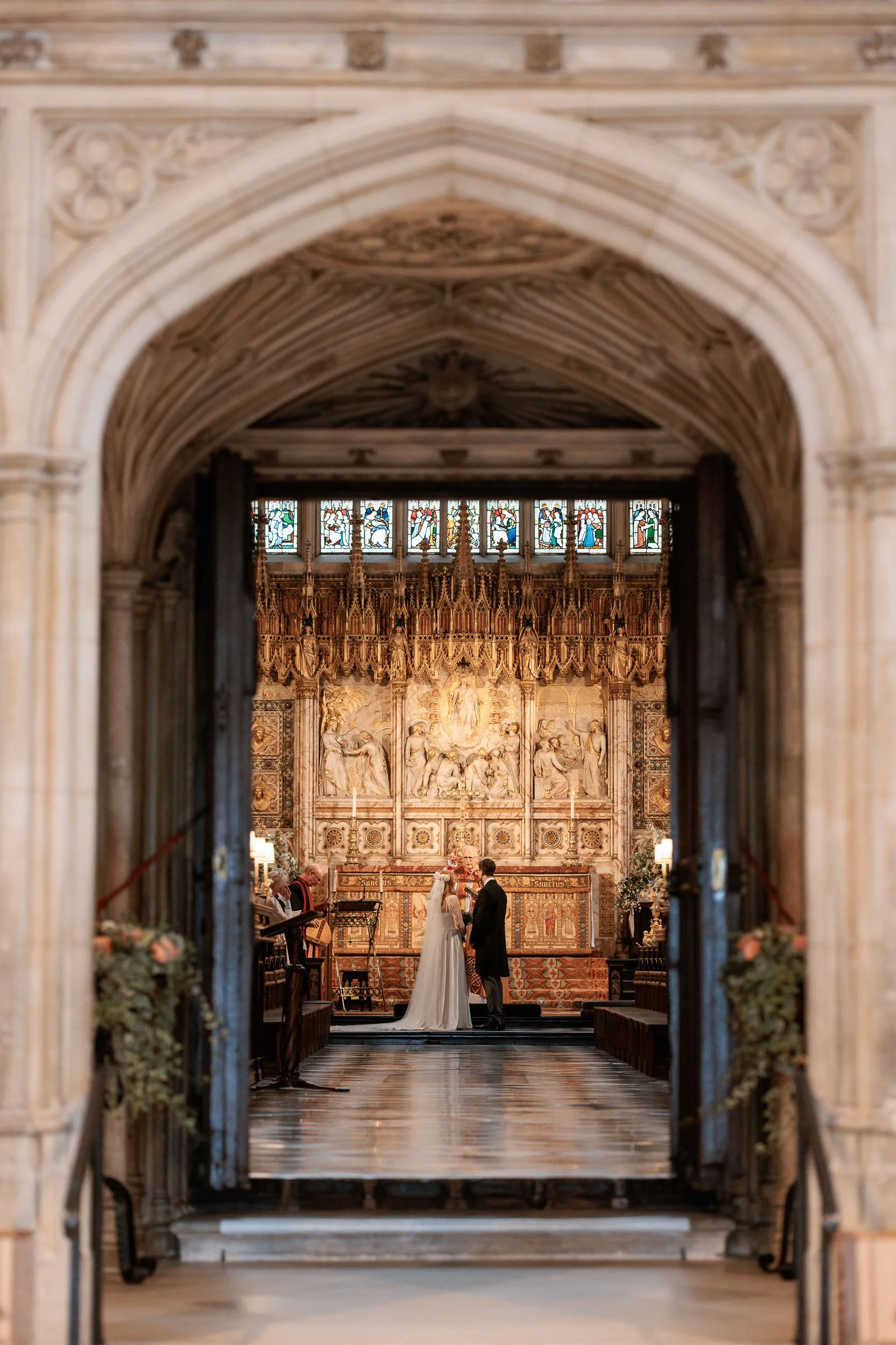View through the historic stone archways of St George’s Chapel, Windsor Castle
