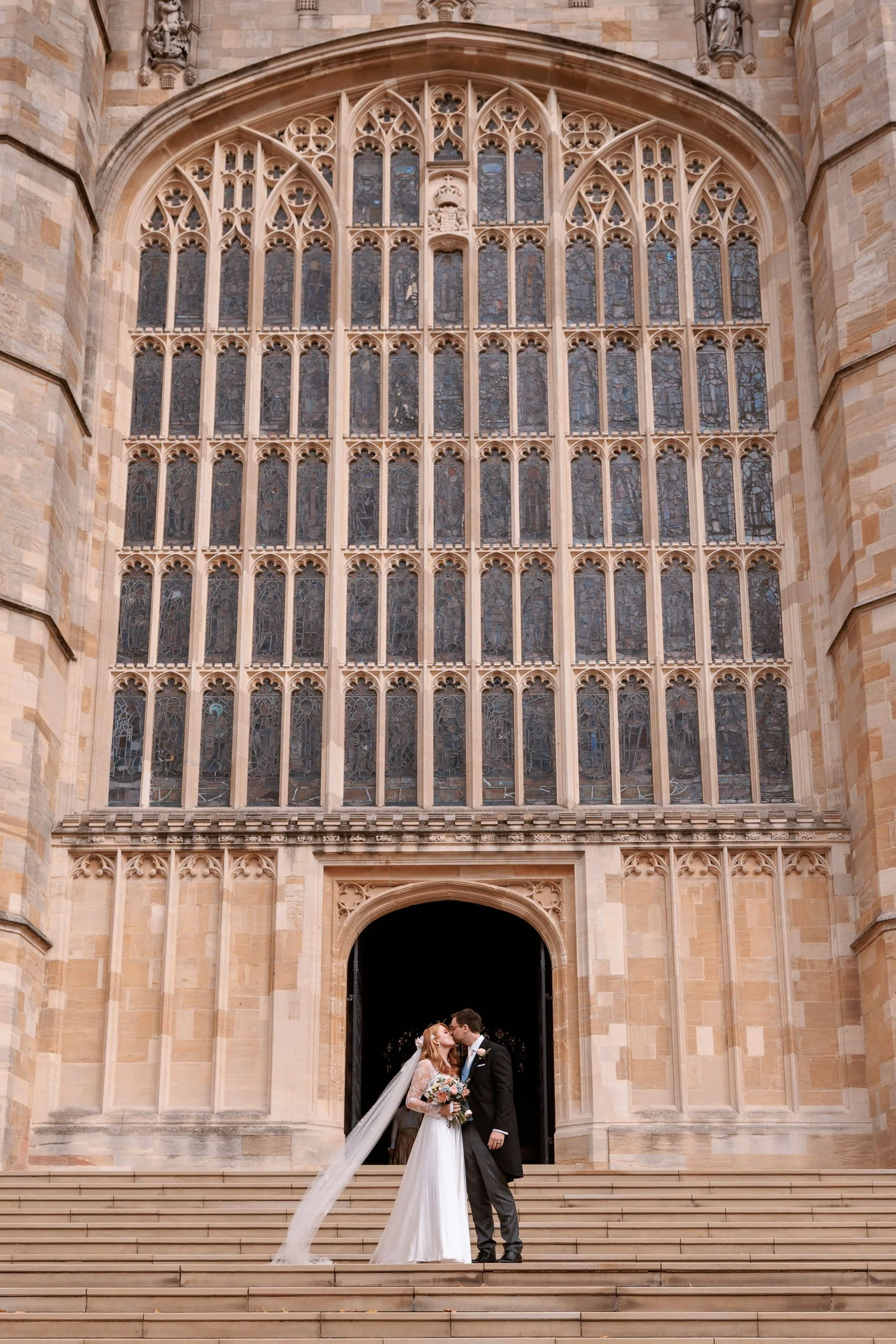 Clemmie leaving St George’s Chapel beneath its vast west window