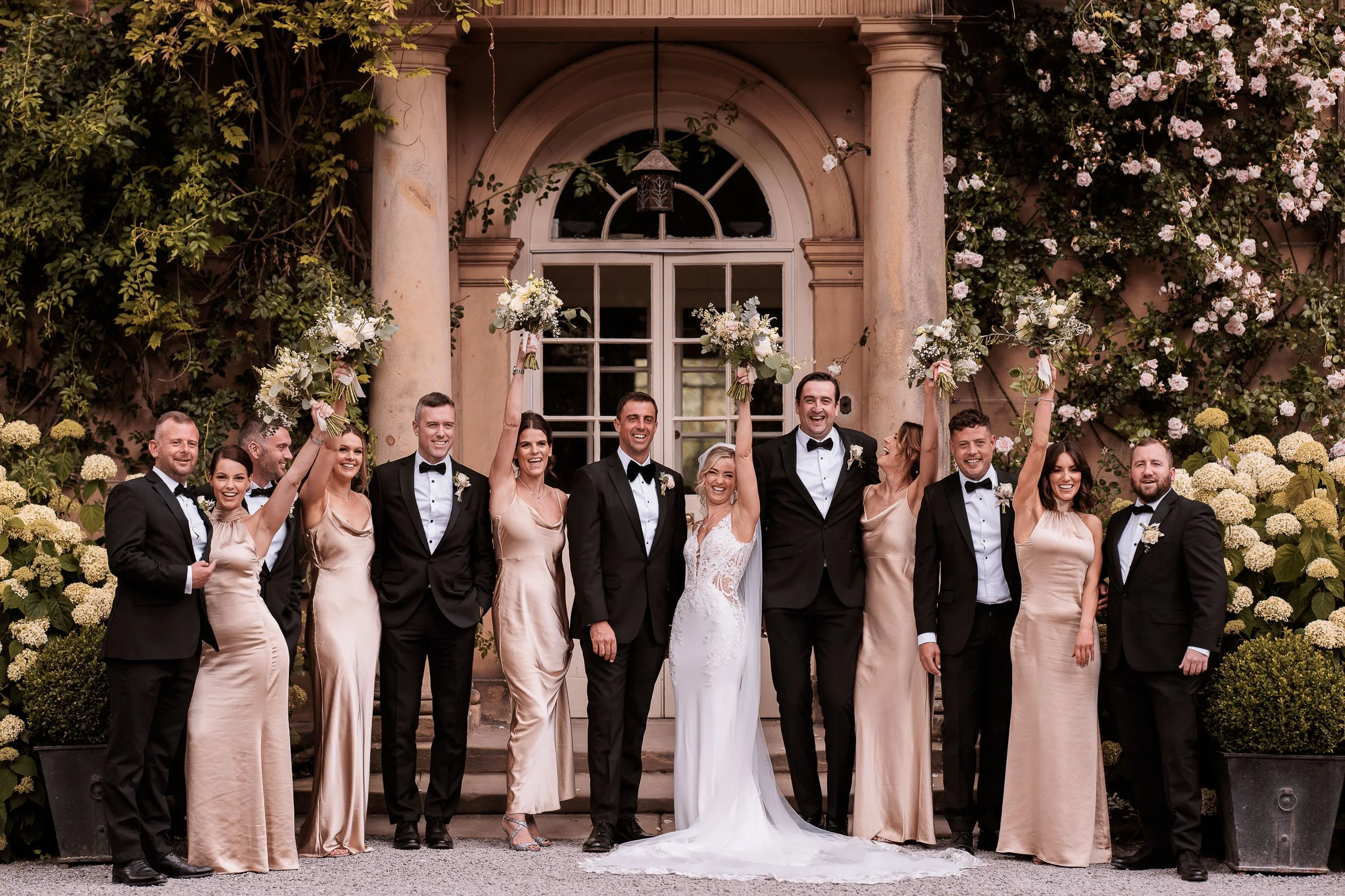 Wedding party outside the Main House at Middleton Lodge.