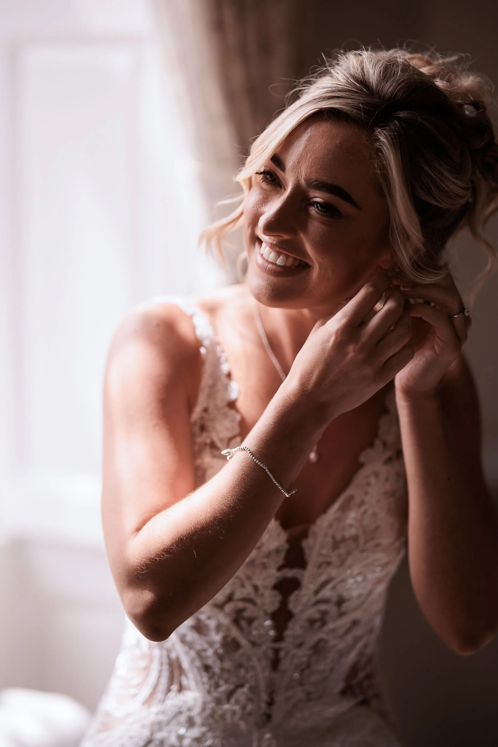 Bridal portrait during preparations at Middleton Lodge.