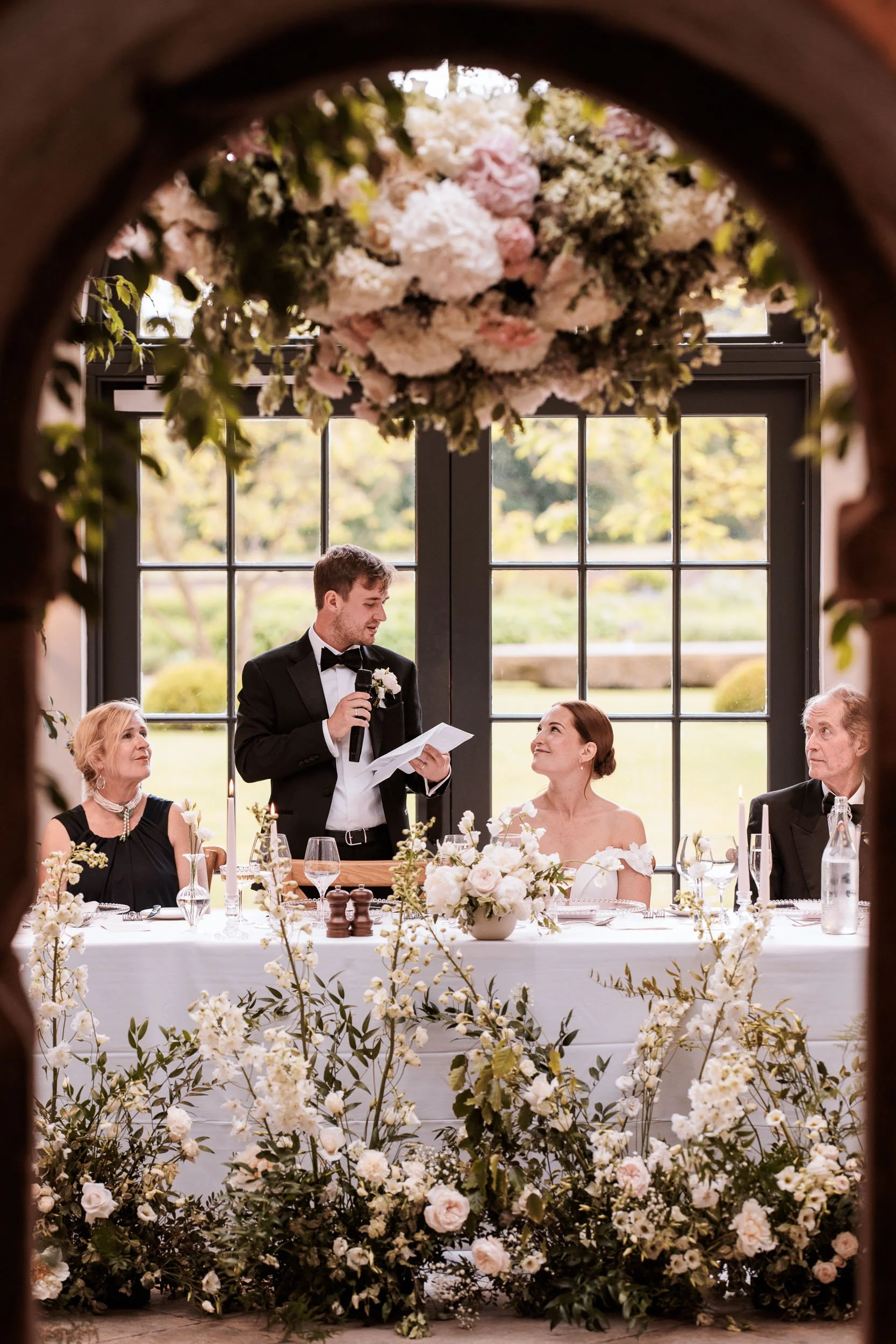 Louisa & Freddy's speeches in the Fig House during their luxury wedding at Middleton Lodge, North Yorkshire