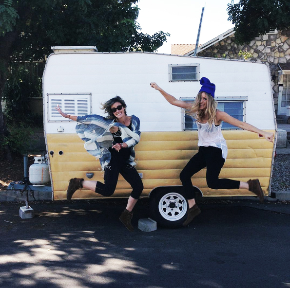 Jen & Annie with Birdie the camper.