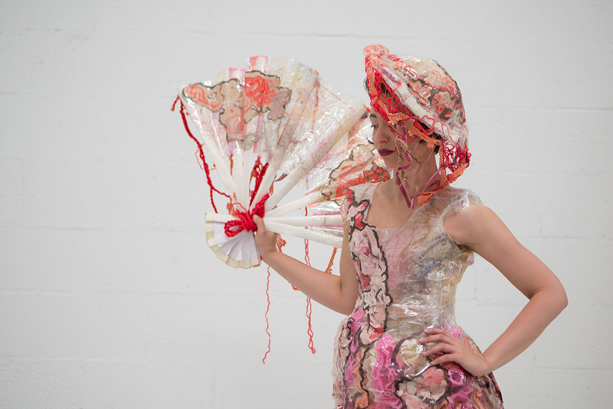 Meat Market Dress, Hat, and Fan in collaboration with Stephanie Sherwood Model: Katie Shanks Photographer: Jesus Martinez-Rizo