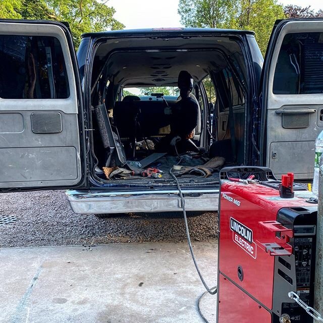 Started something big this weekend with @anthonypanza . Yes, that&rsquo;s essentially a roll cage inside this E350... shout out to @lincolnelectric for the continued support and amazing machinery. #make #maker #weld #welding #handmade #fabricator #bm