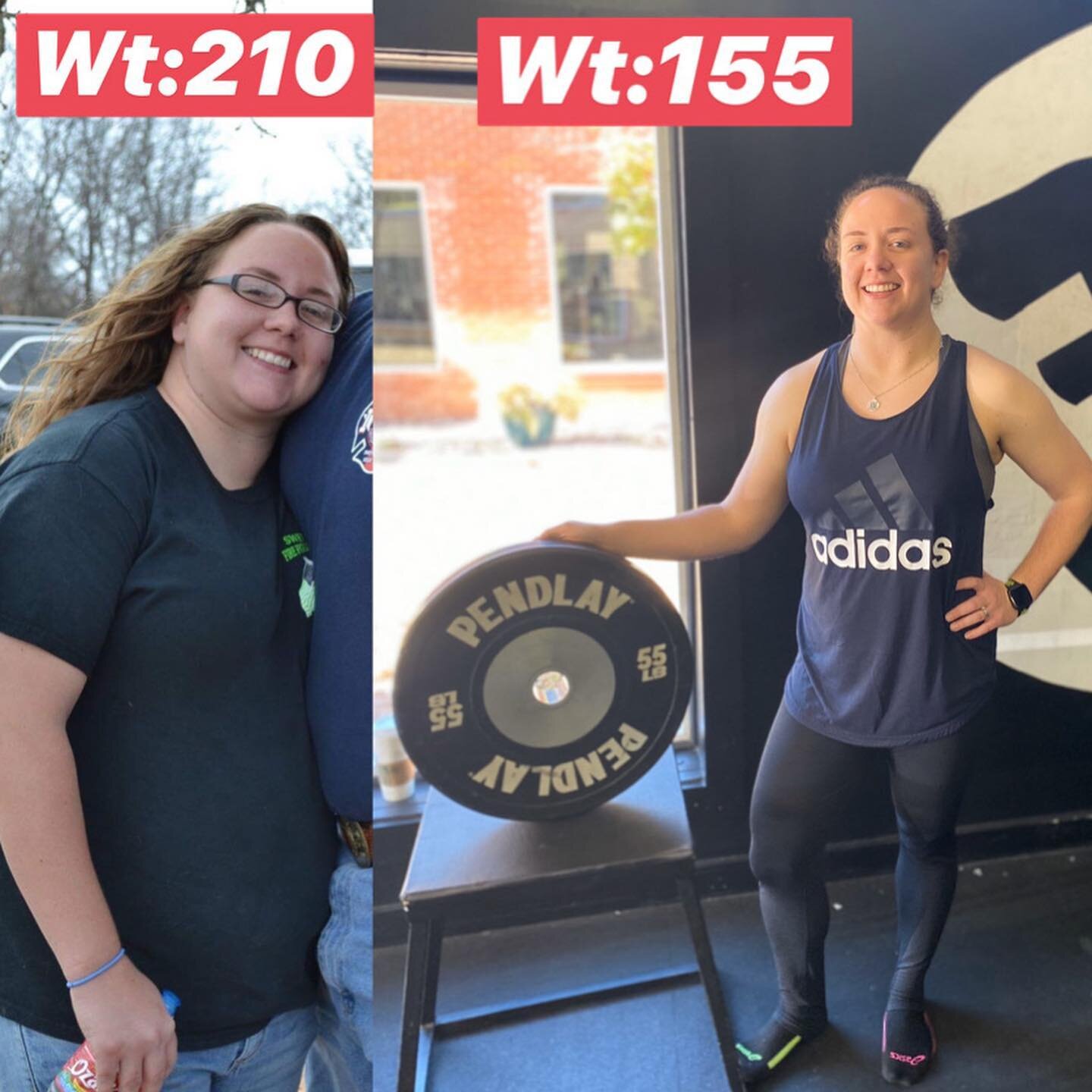 Shout out to my homey, client and @firehouseabilene member @bcknowles . She started with me a year ago when her BFF @jazzyrader22 started bringing her to sessions. We had her stand next to a 55lb weight to represent what she was carrying around daily