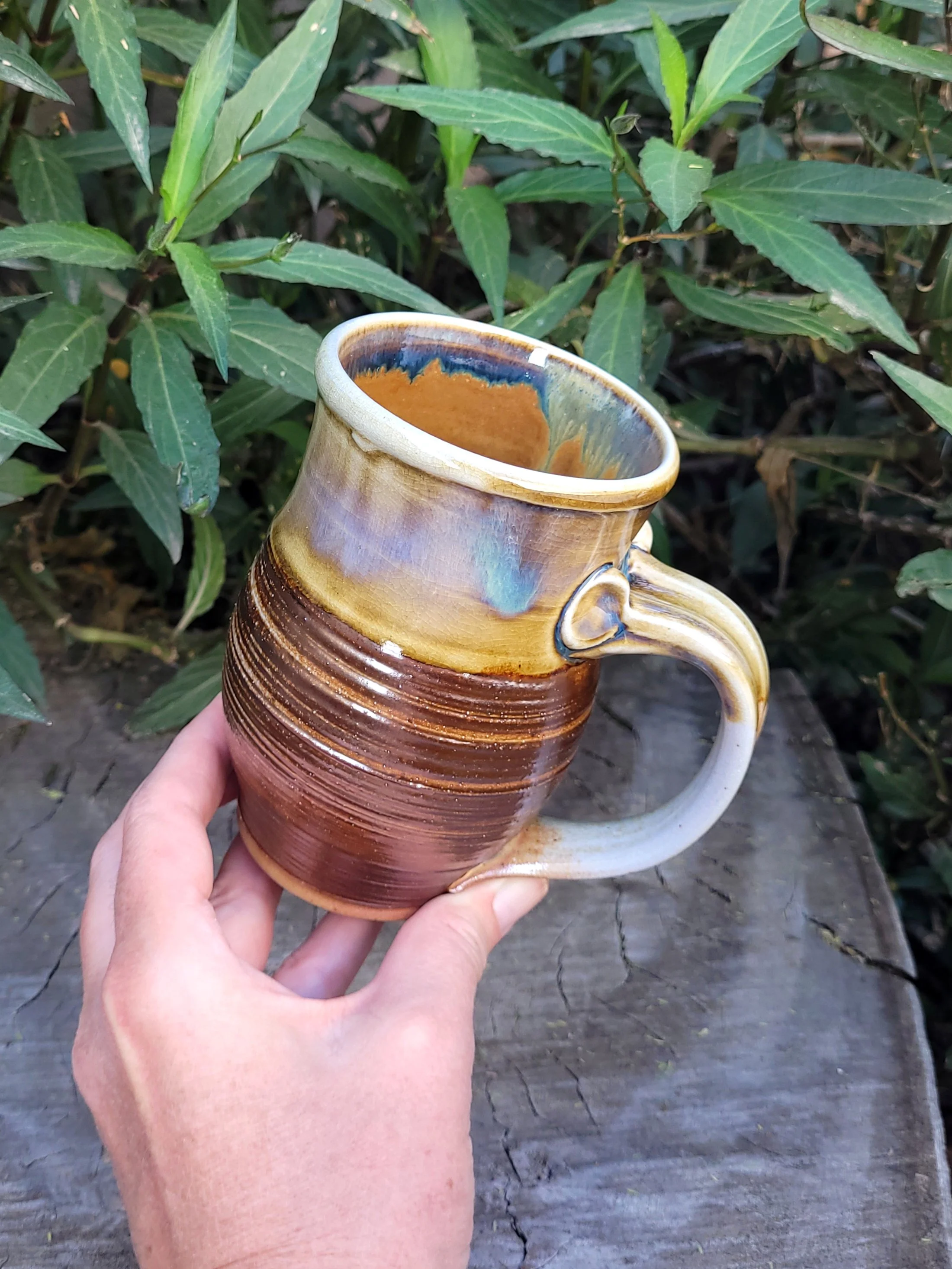 Wood Fired Slip Textured Mugs with Woo Blue Glaze