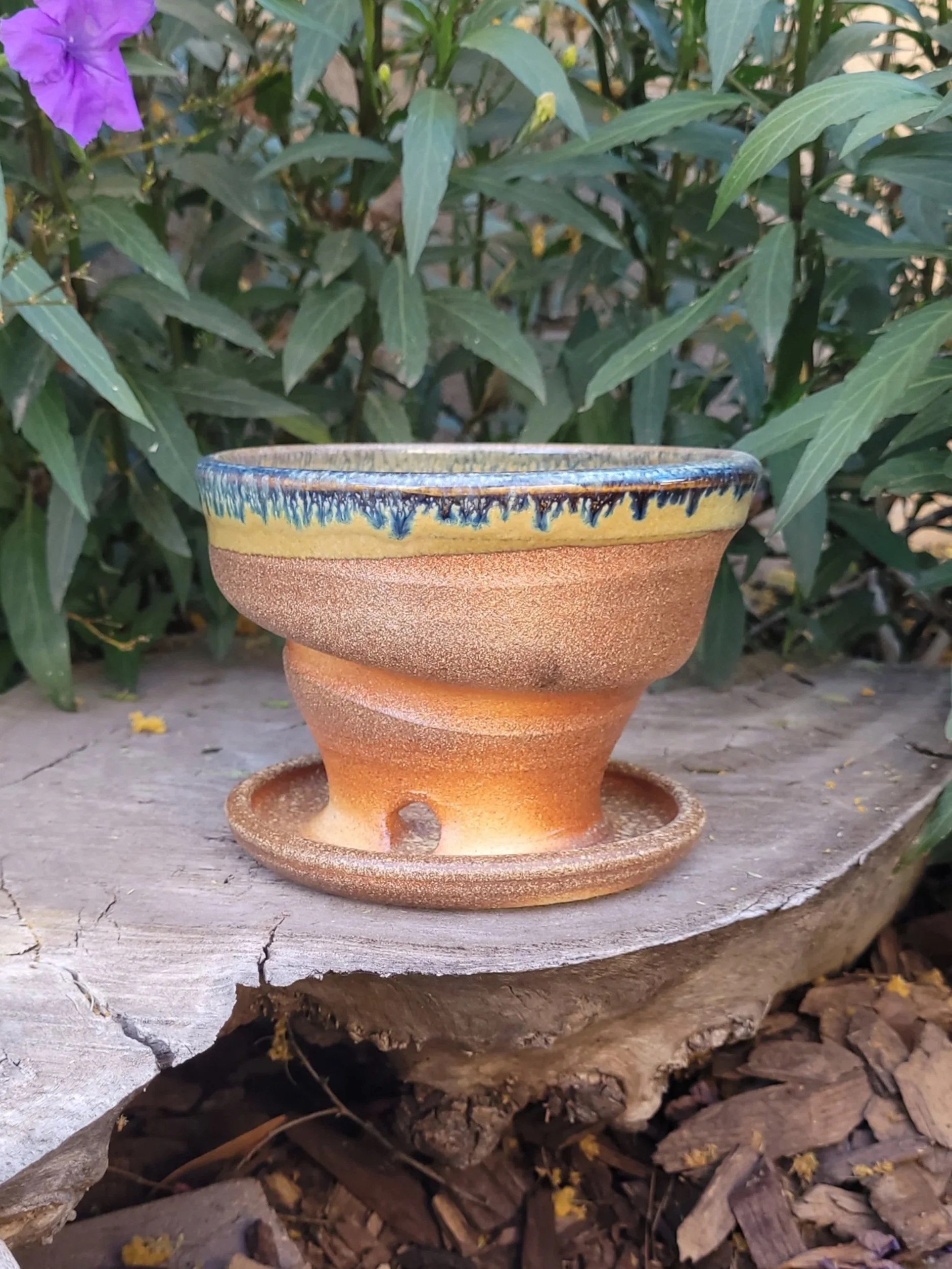 Wood Fired Swirl Planter Pot with Drainage