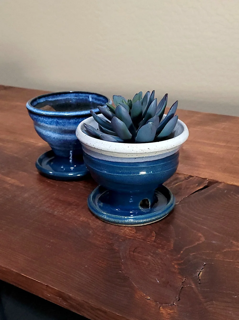 Blue Green and White Handmade Planter with Drainage  Jill Spawn Ceramics