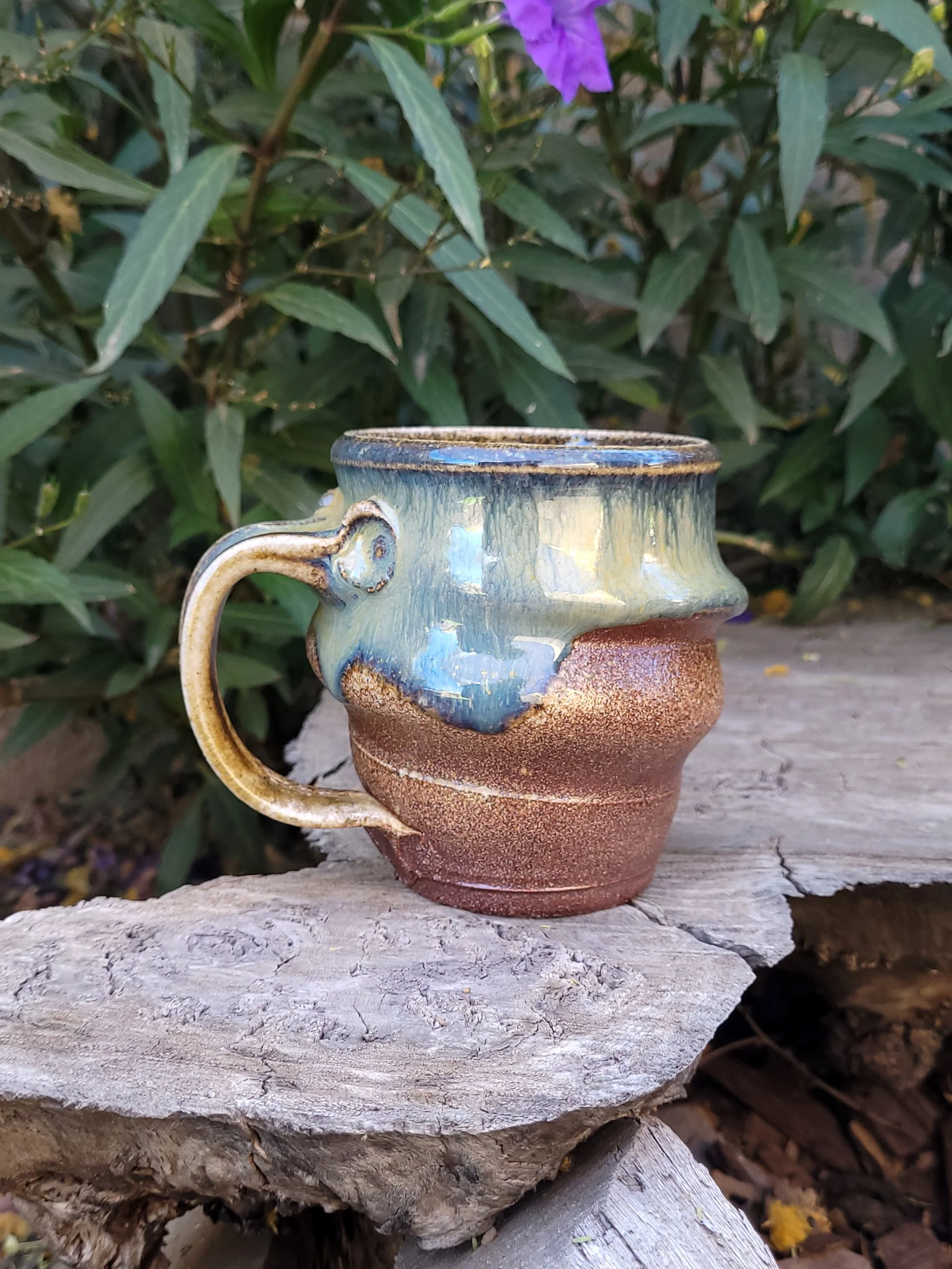 Wood Fired Swirl Mug with Goldspot and Tenmoku Glaze